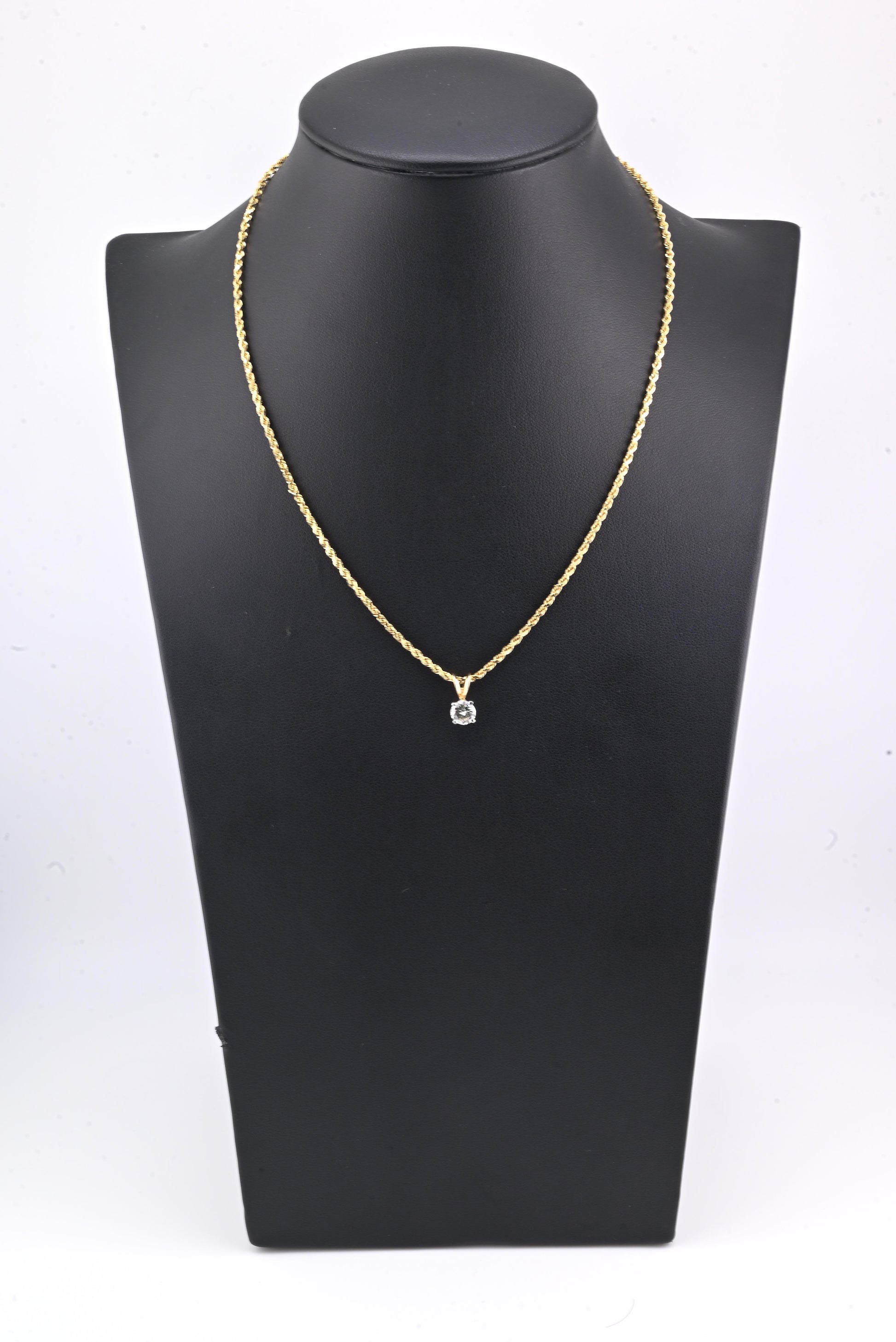 14K Yellow & White Gold Diamond Solitaire Necklace Pendant 0.75 CT VS2–SI1