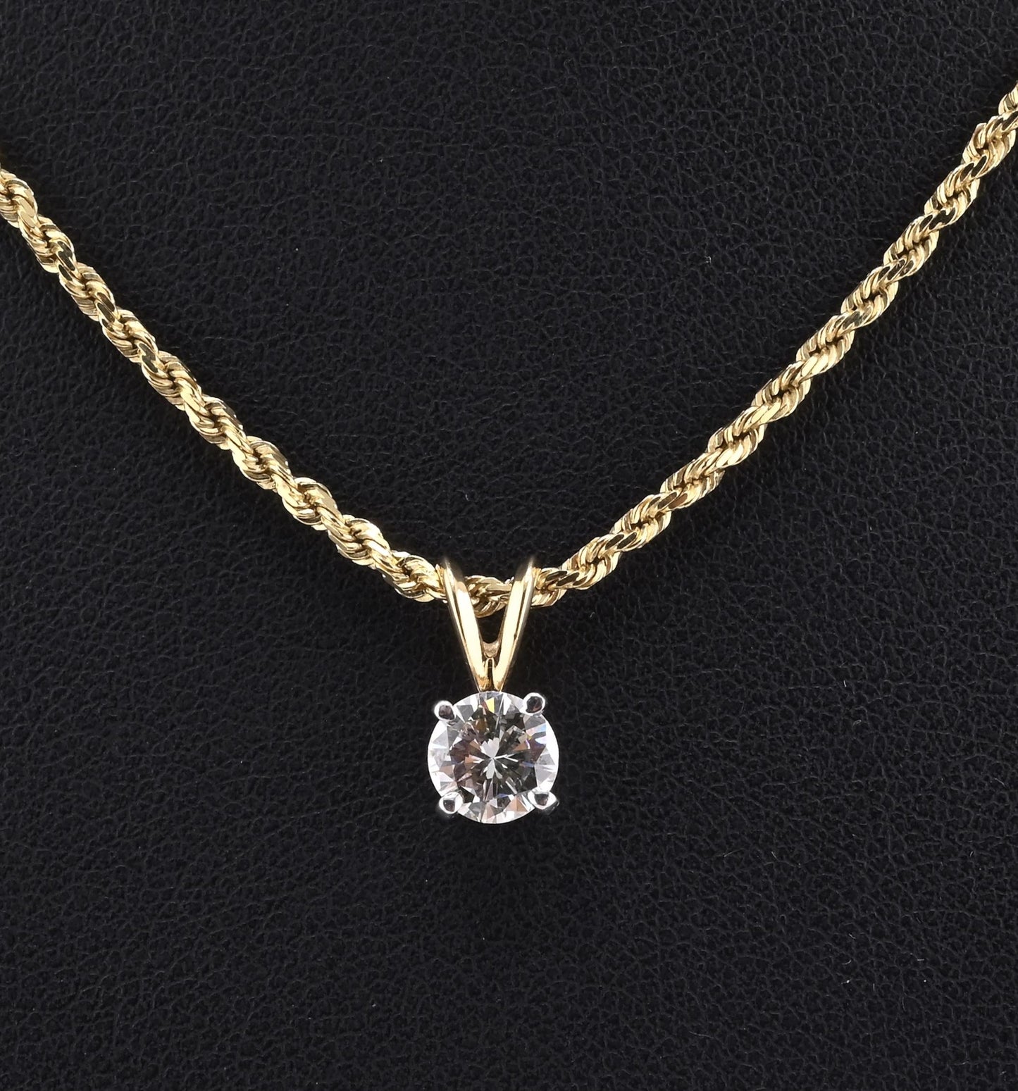 14K Yellow & White Gold Diamond Solitaire Necklace Pendant 0.75 CT VS2–SI1