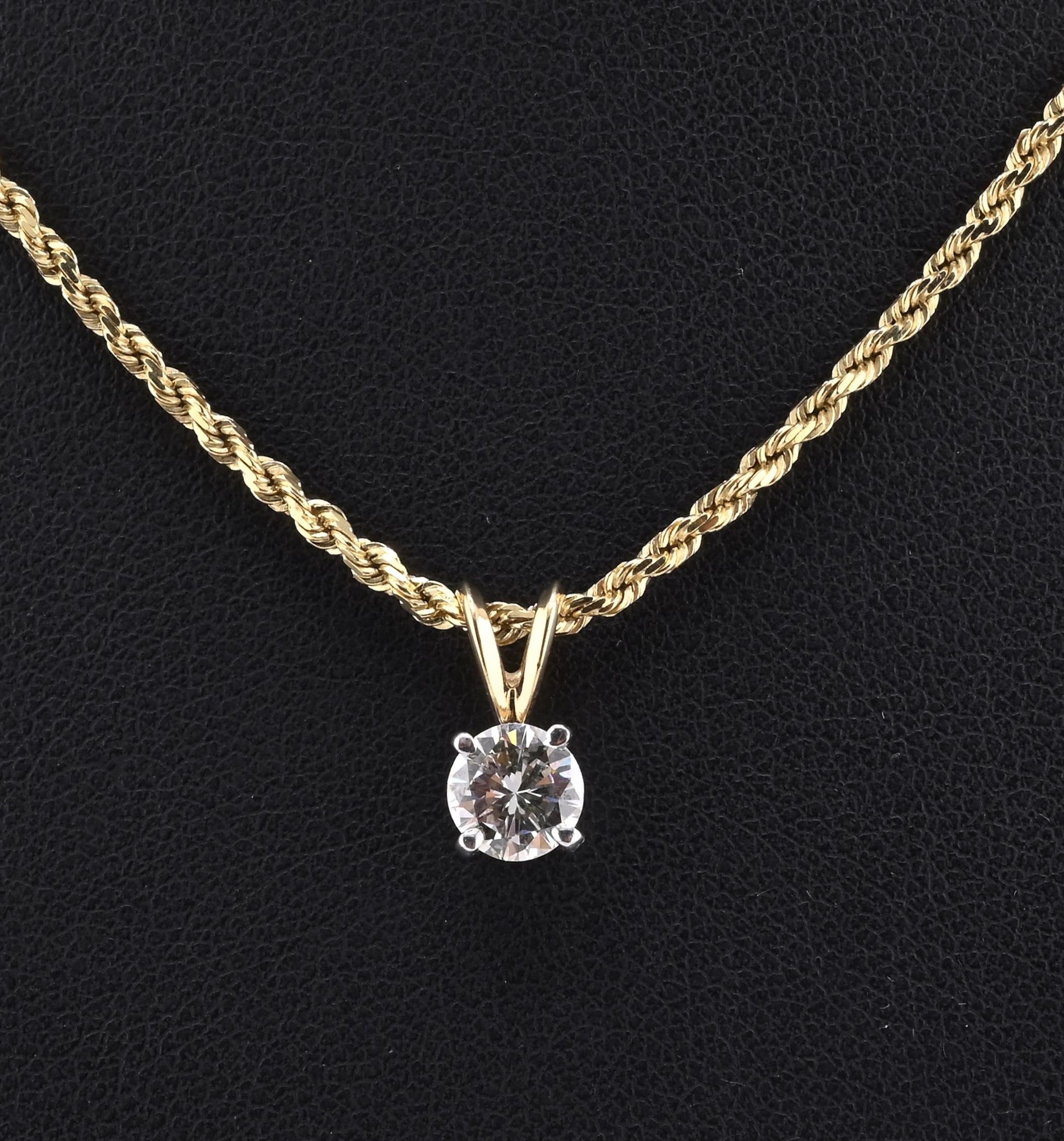 14K Yellow & White Gold Diamond Solitaire Necklace Pendant 0.75 CT VS2–SI1