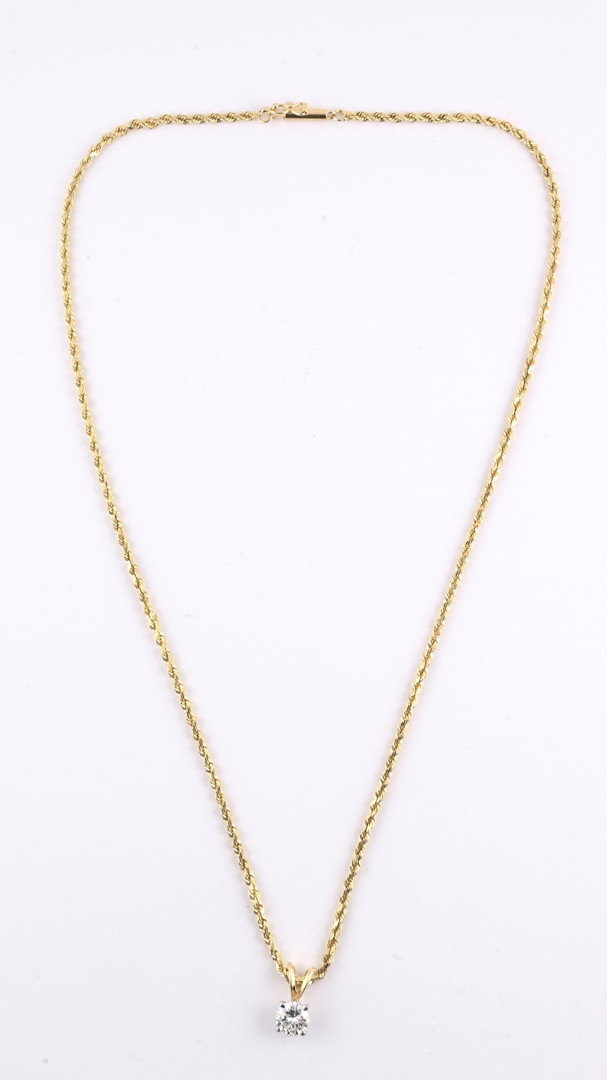 14K Yellow & White Gold Diamond Solitaire Necklace Pendant 0.75 CT VS2–SI1