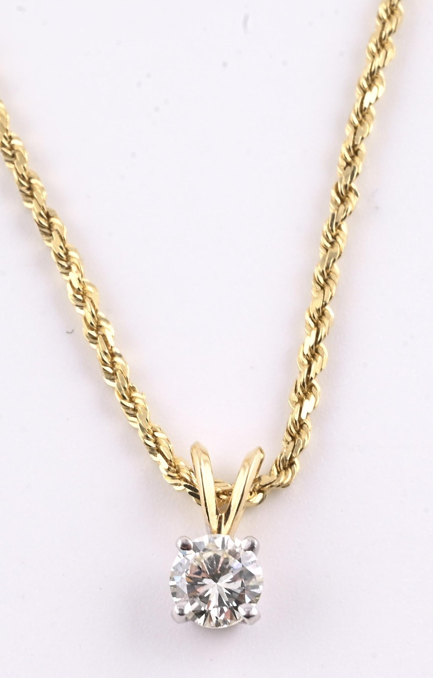 14K Yellow & White Gold Diamond Solitaire Necklace Pendant 0.75 CT VS2–SI1