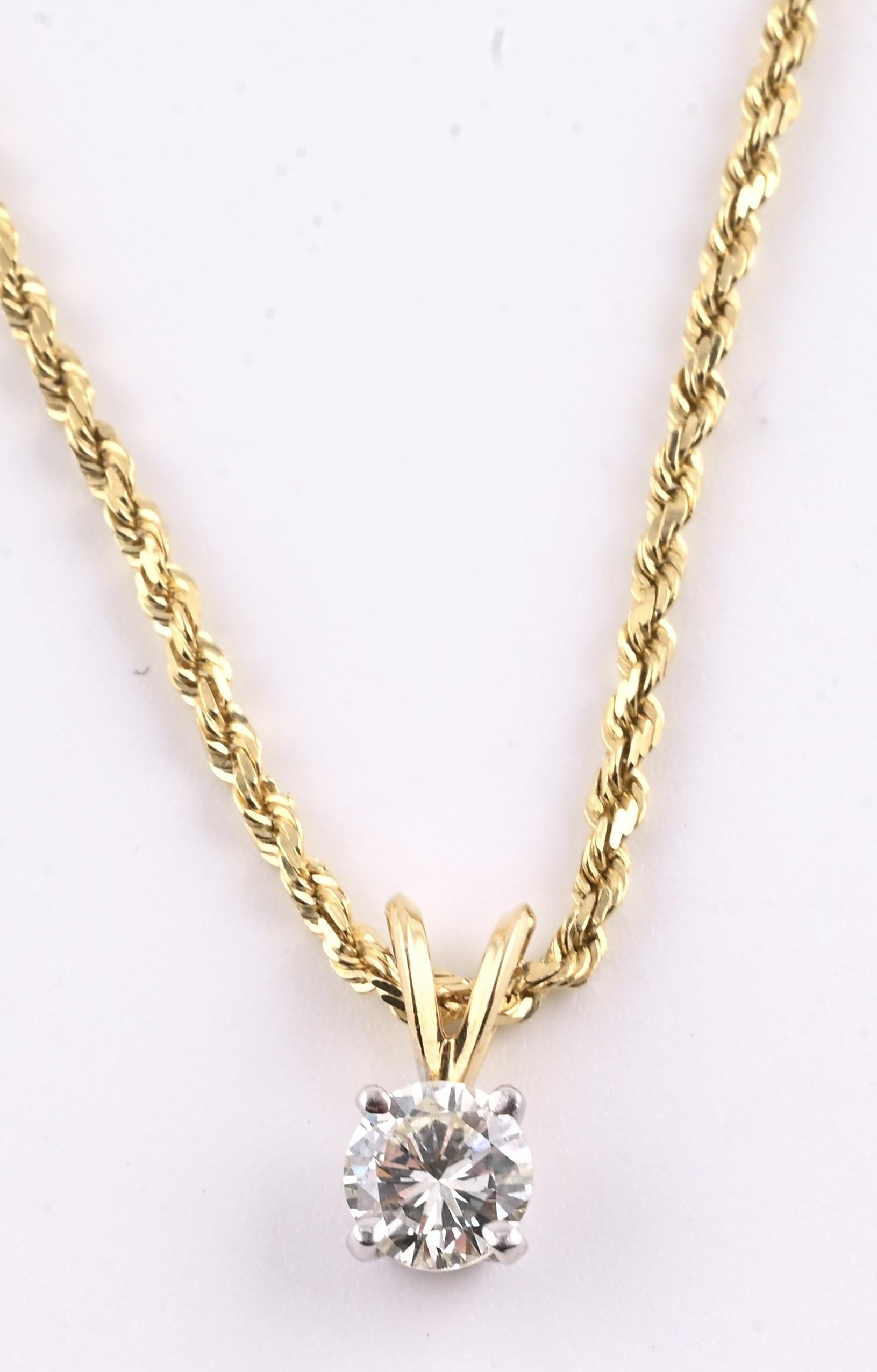 14K Yellow & White Gold Diamond Solitaire Necklace Pendant 0.75 CT VS2–SI1
