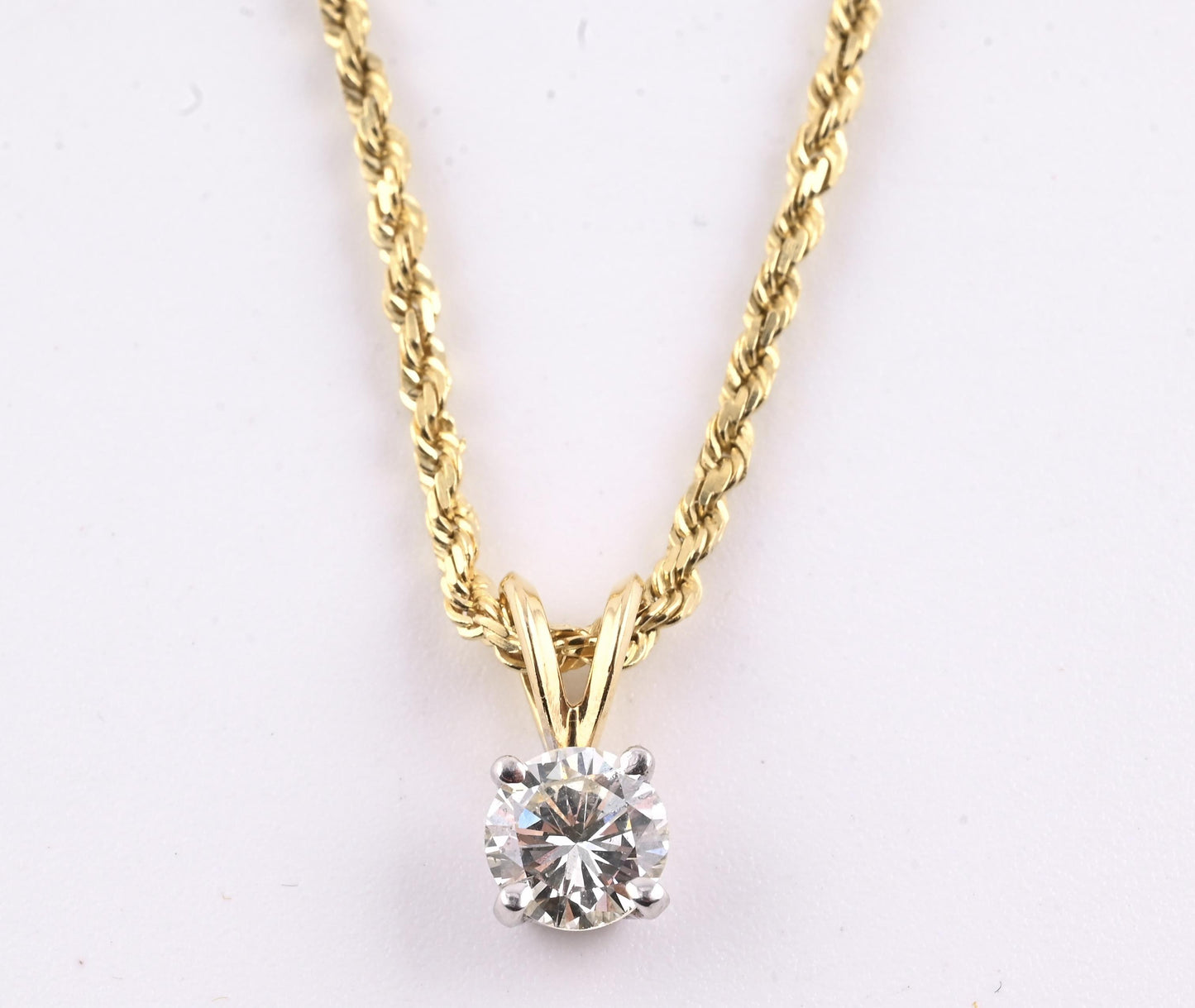 14K Yellow & White Gold Diamond Solitaire Necklace Pendant 0.75 CT VS2–SI1