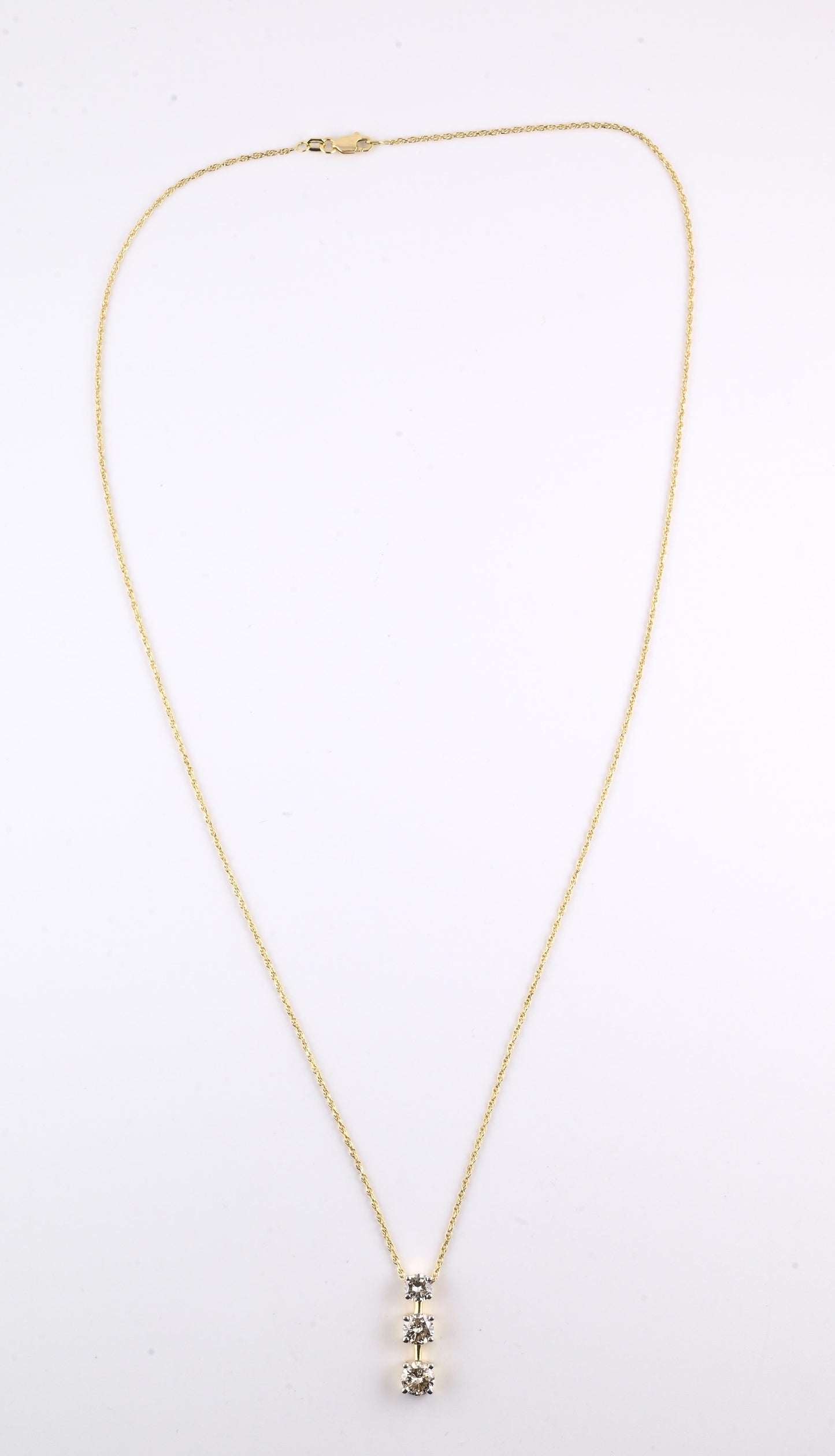 14K Yellow Gold Diamond Necklace w/ Three Stone Drop Pendant 1.92 CTW
