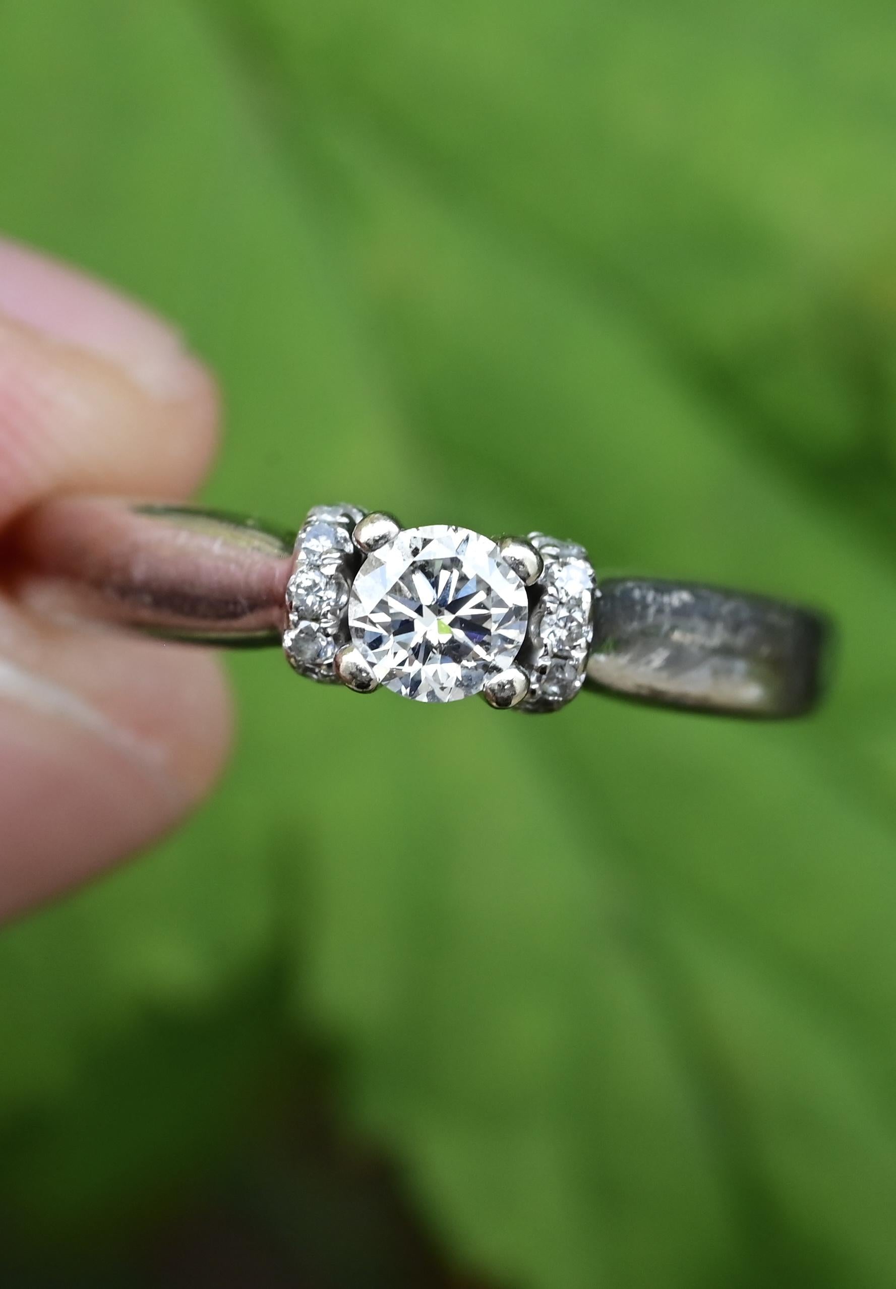 14K White Gold Diamond Ring .51 Total Carat Weight Size 9 IGI Certified