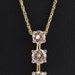 14K Yellow Gold Diamond Necklace w/ Three Stone Drop Pendant 1.92 CTW