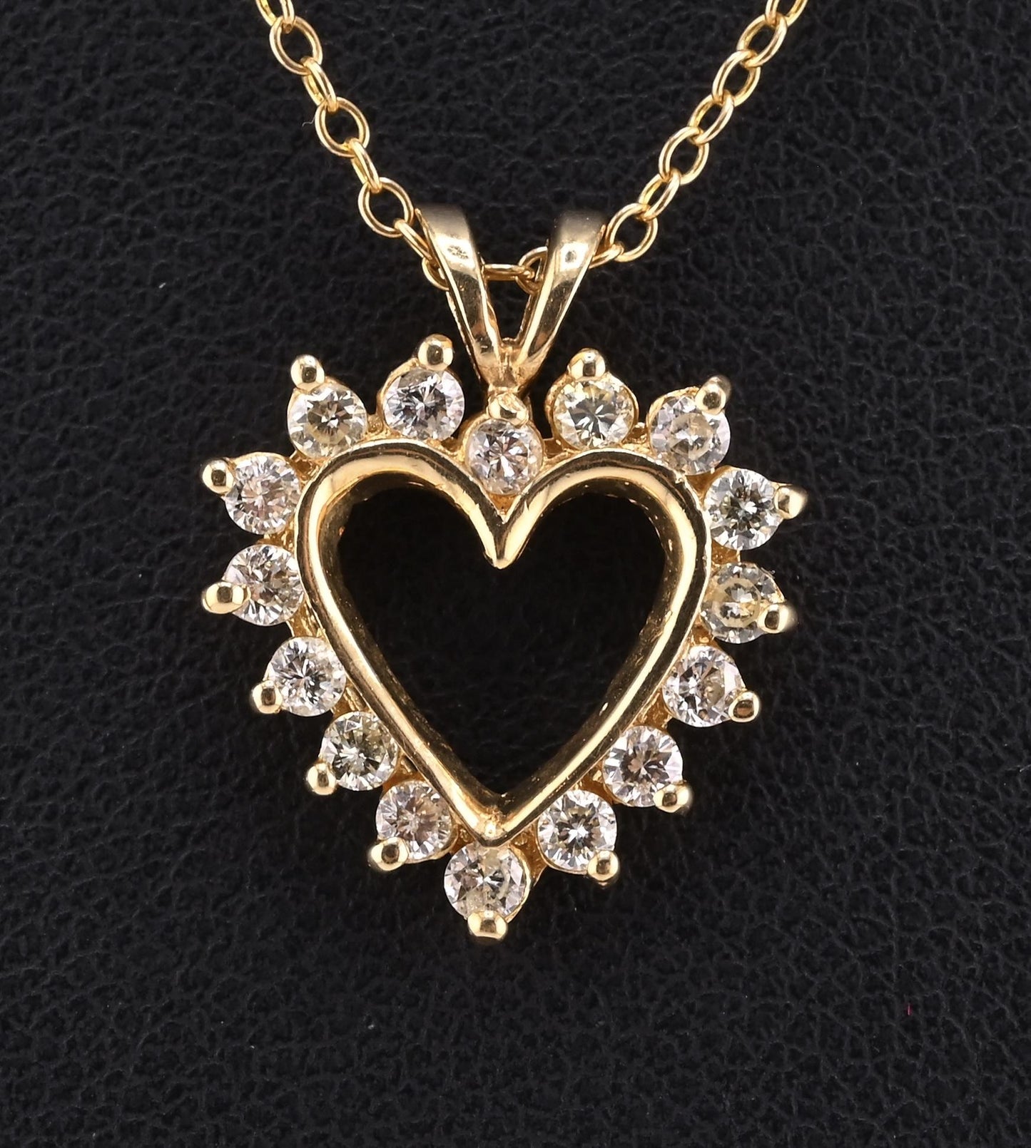14K Yellow Gold Diamond Heart Pendant Necklace Natural Earth Mined Diamonds