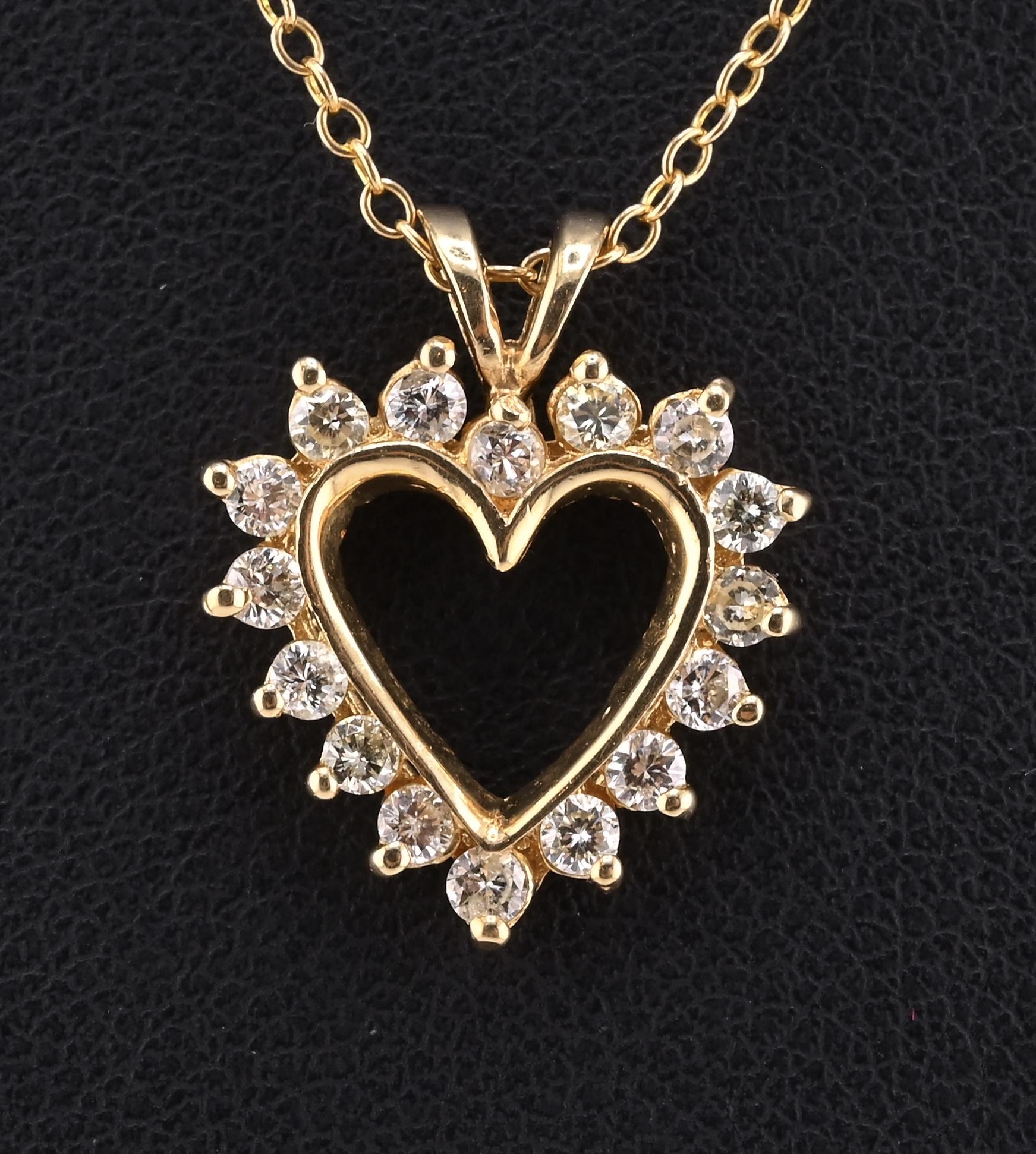 14K Yellow Gold Diamond Heart Pendant Necklace Natural Earth Mined Diamonds