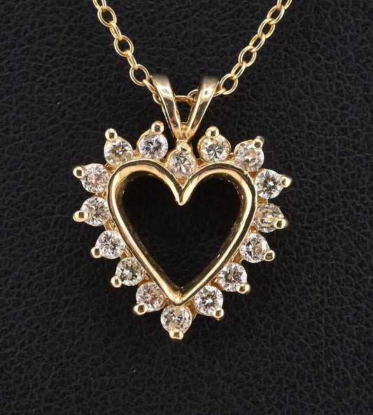 14K Yellow Gold Diamond Heart Pendant Necklace Natural Earth Mined Diamonds