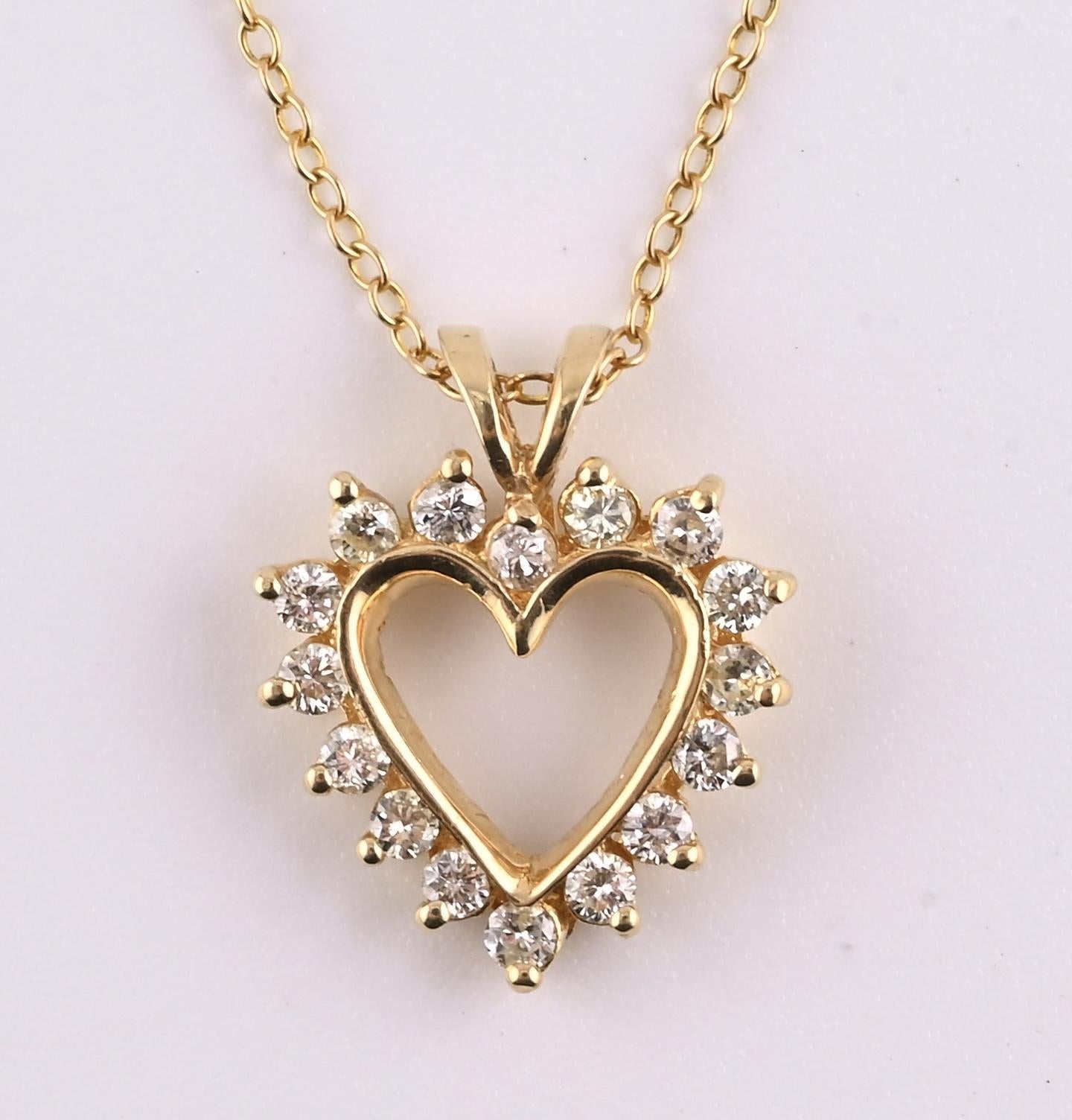 14K Yellow Gold Diamond Heart Pendant Necklace Natural Earth Mined Diamonds
