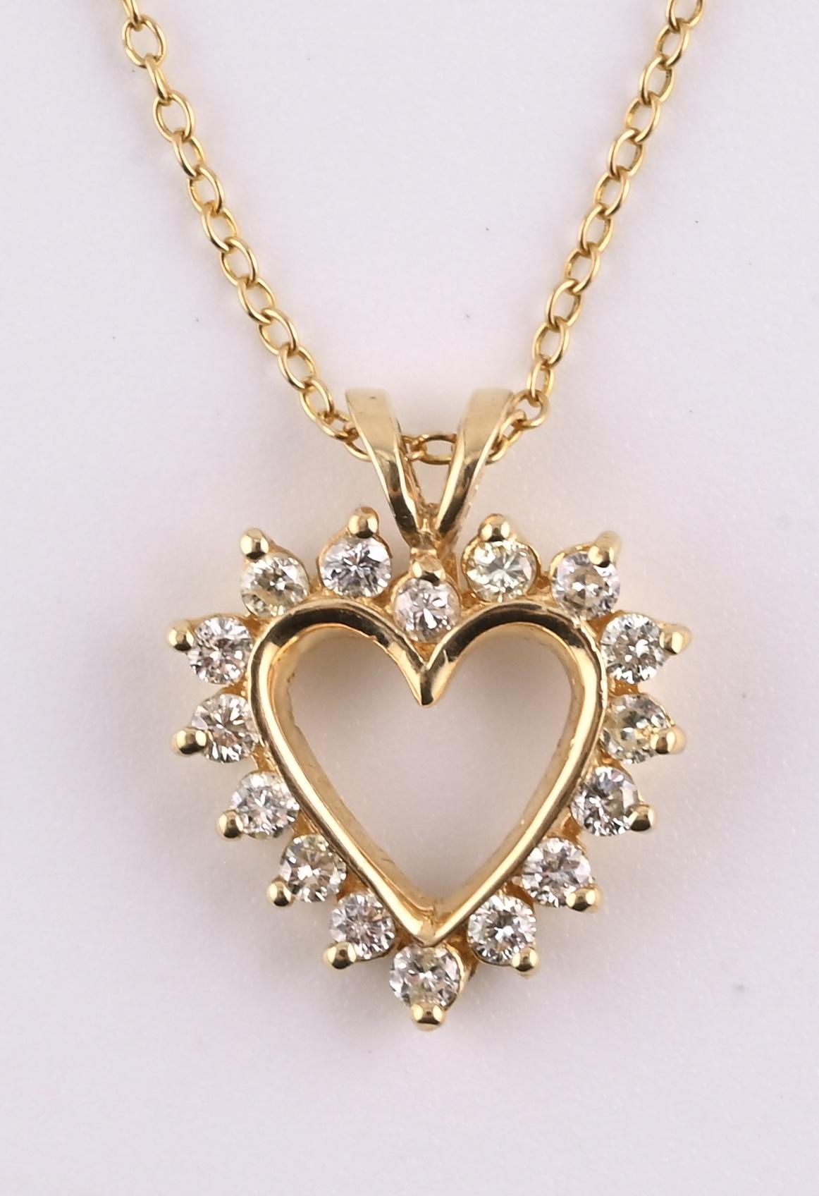 14K Yellow Gold Diamond Heart Pendant Necklace Natural Earth Mined Diamonds