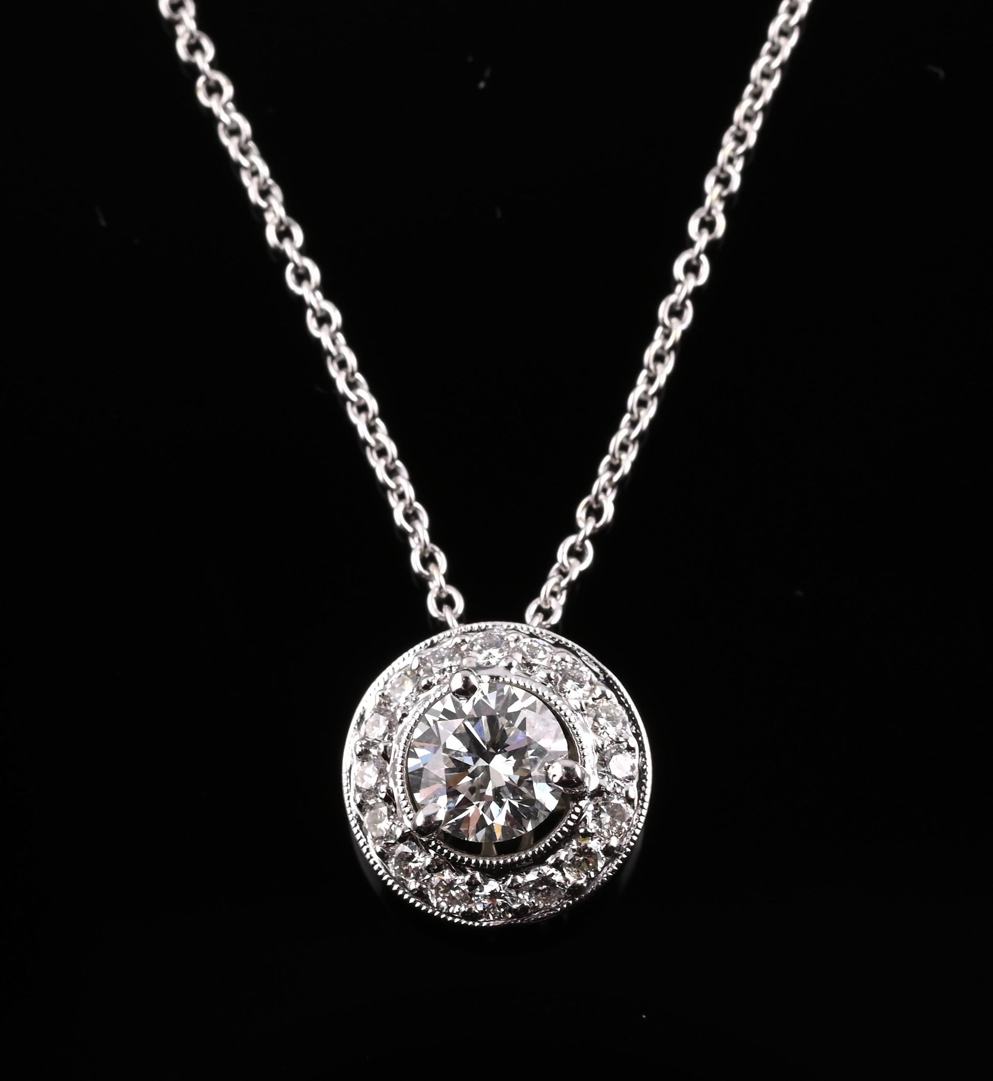 14K Gold Chain w/ 18K Diamond Halo Pendant Natural Diamond Approx 0.50 CT