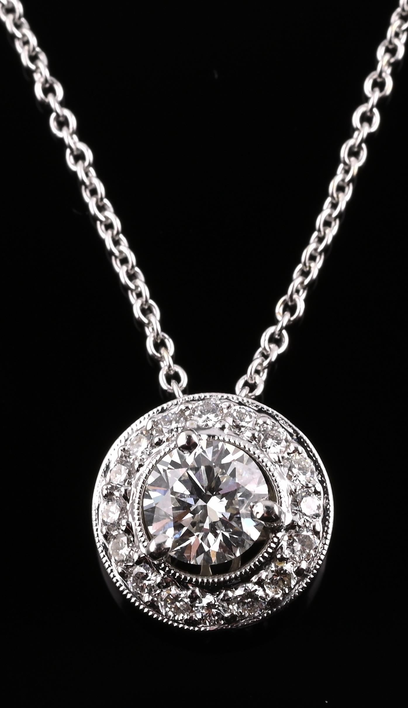 14K Gold Chain w/ 18K Diamond Halo Pendant Natural Diamond Approx 0.50 CT