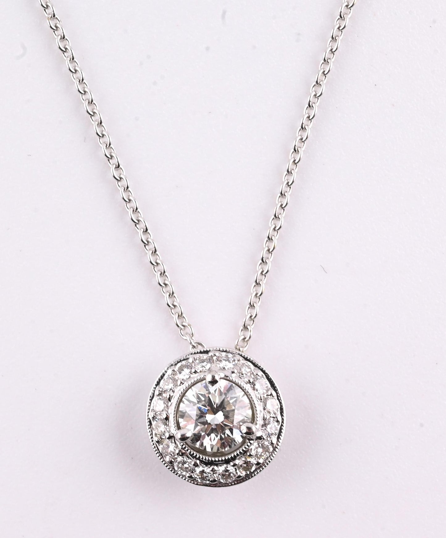 14K Gold Chain w/ 18K Diamond Halo Pendant Natural Diamond Approx 0.50 CT