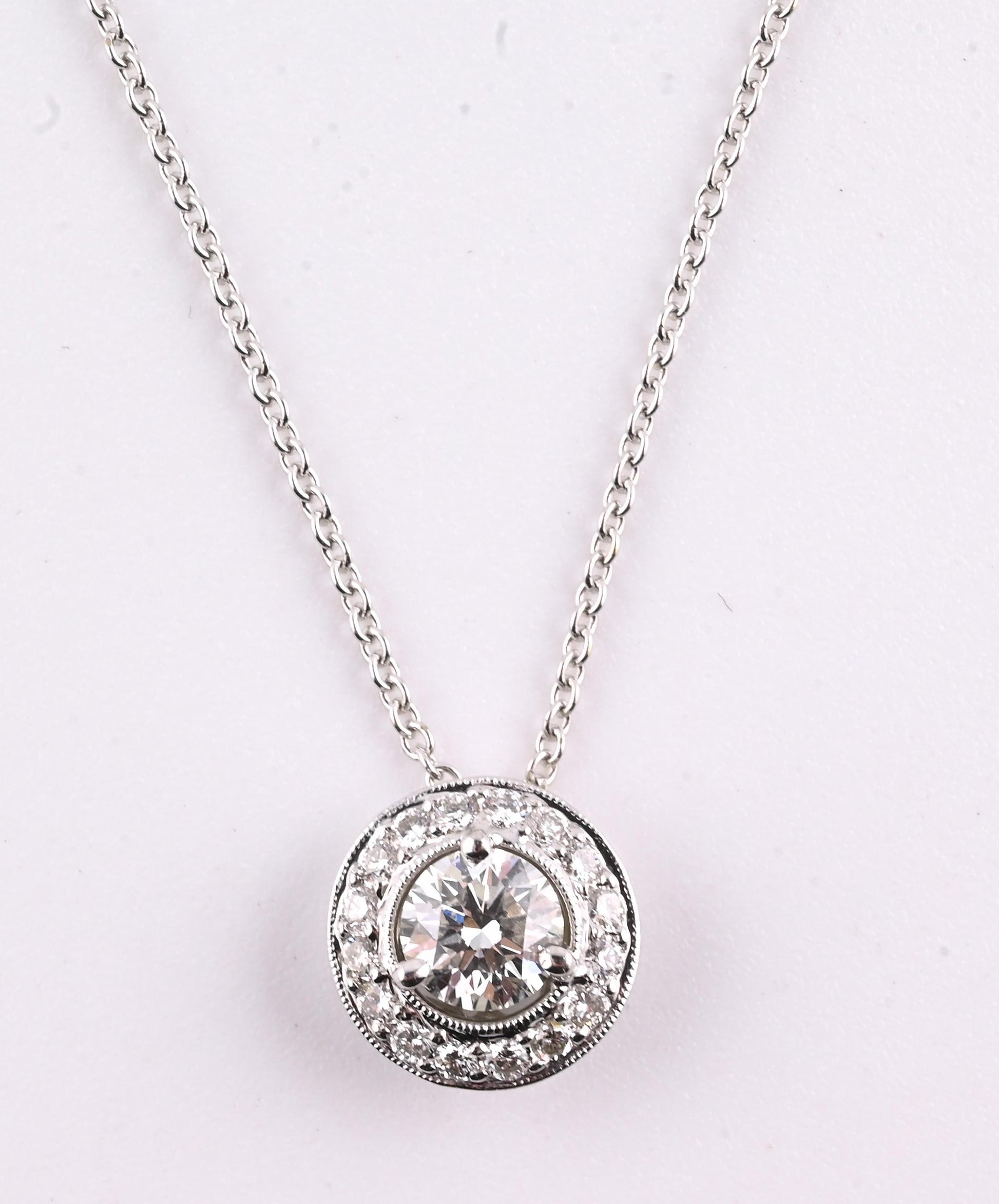 14K Gold Chain w/ 18K Diamond Halo Pendant Natural Diamond Approx 0.50 CT