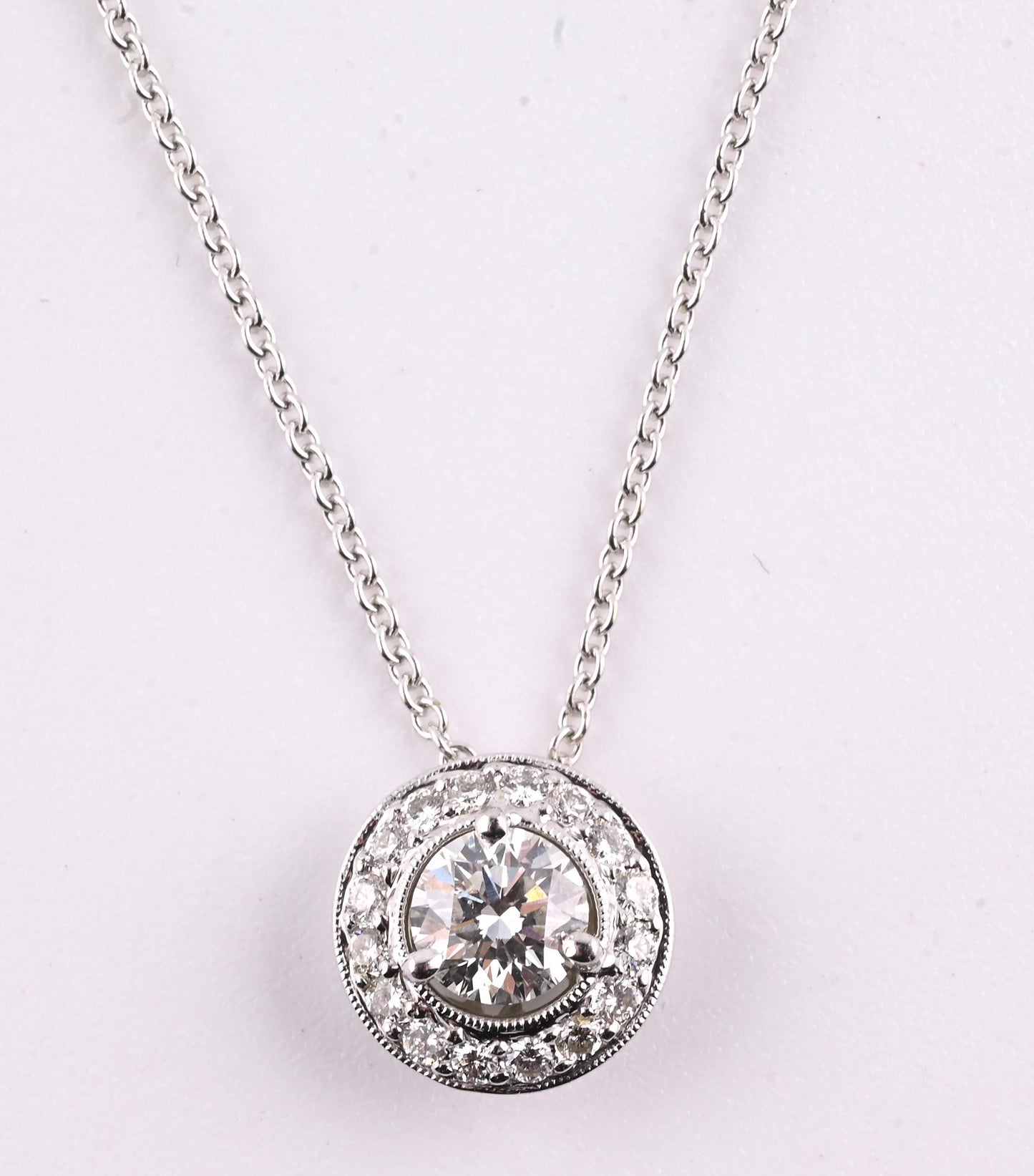 14K Gold Chain w/ 18K Diamond Halo Pendant Natural Diamond Approx 0.50 CT