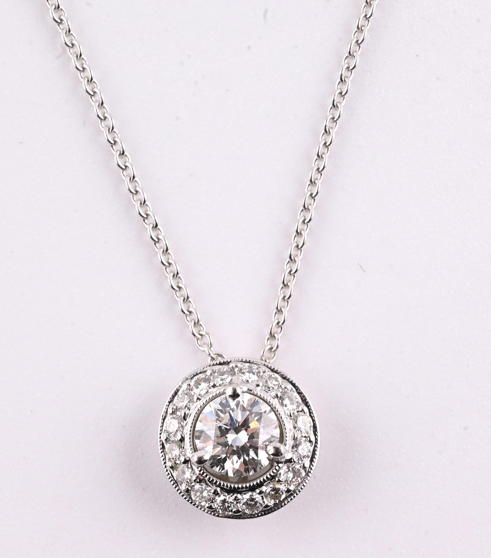 14K Gold Chain w/ 18K Diamond Halo Pendant Natural Diamond Approx 0.50 CT