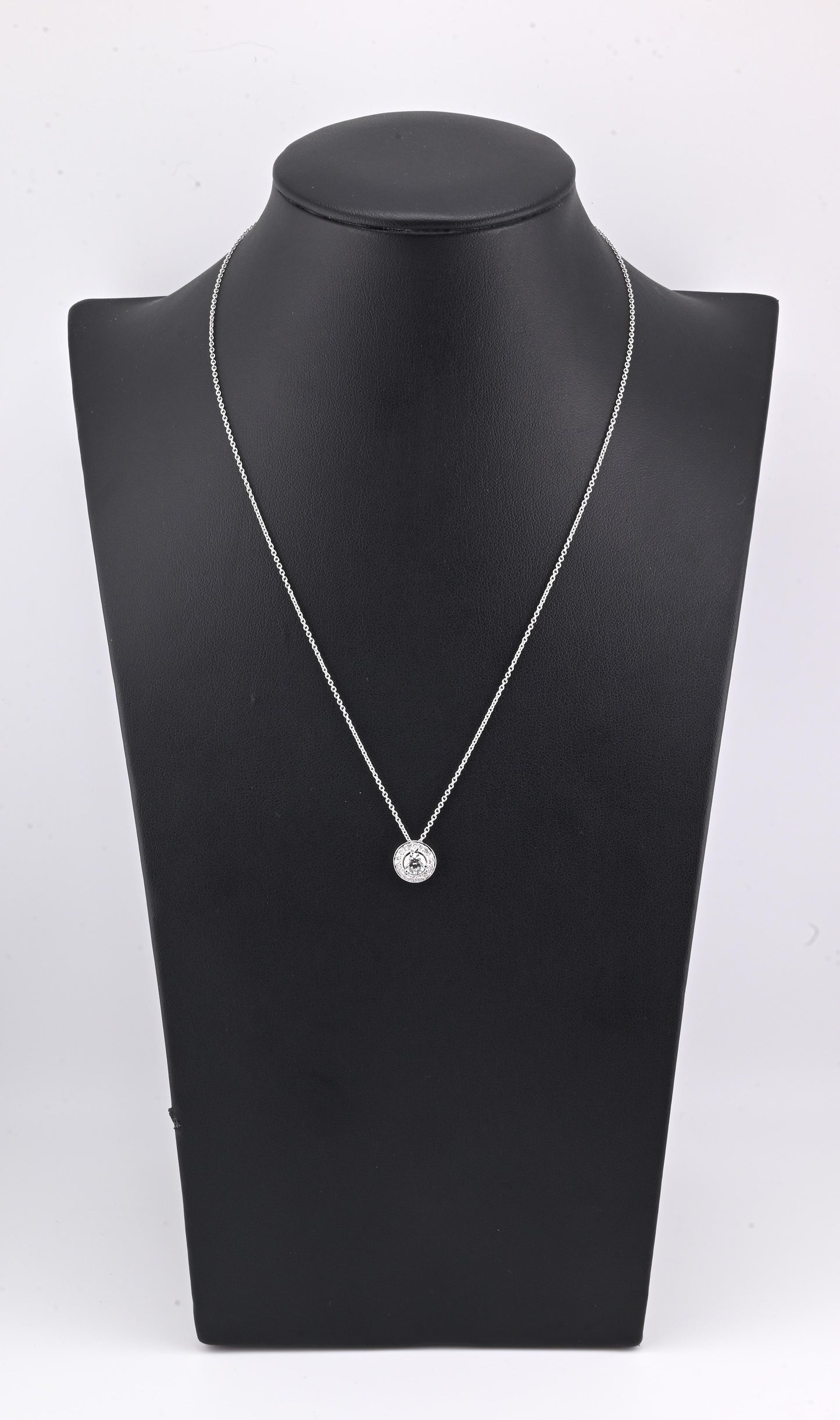 14K Gold Chain w/ 18K Diamond Halo Pendant Natural Diamond Approx 0.50 CT