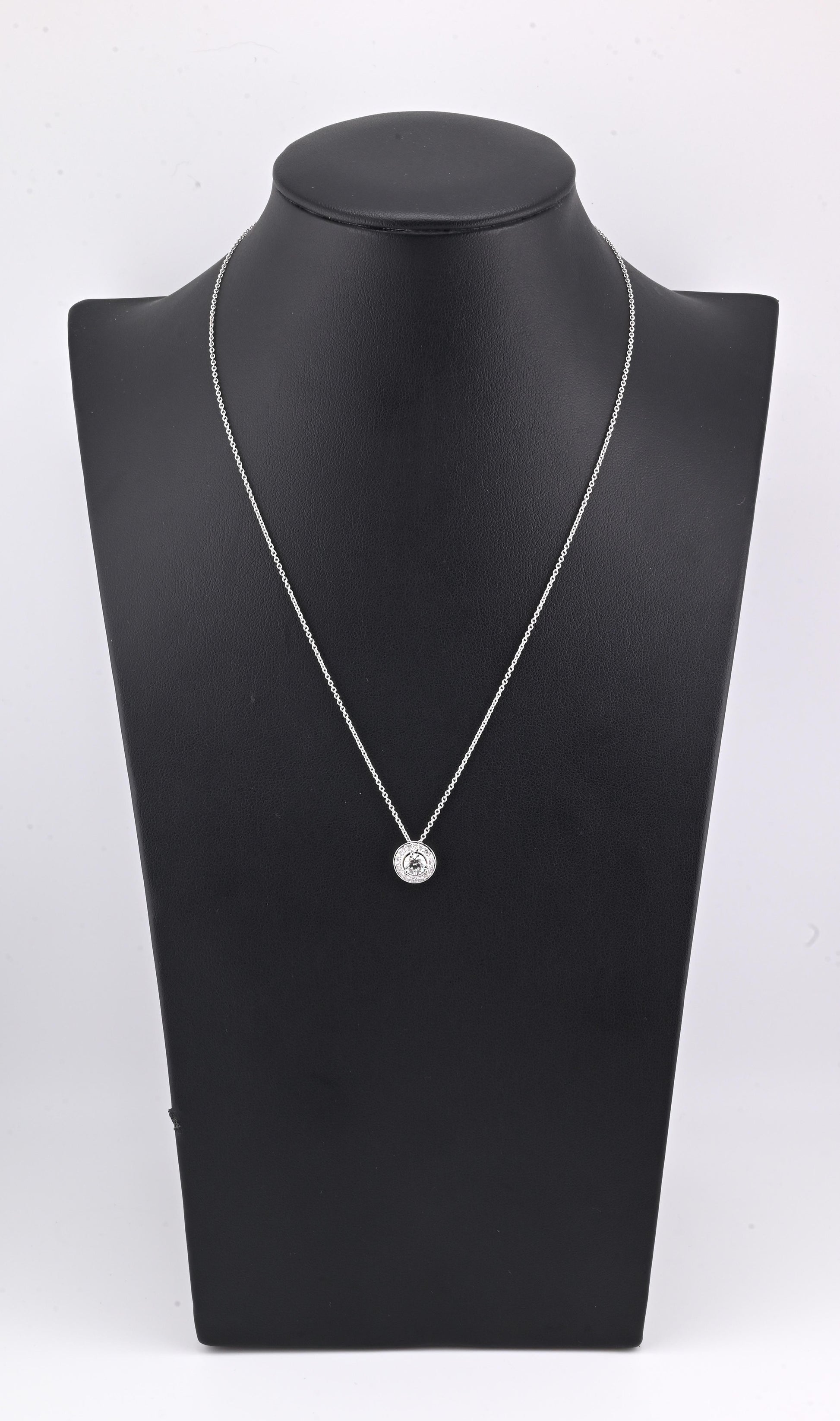 14K Gold Chain w/ 18K Diamond Halo Pendant Natural Diamond Approx 0.50 CT