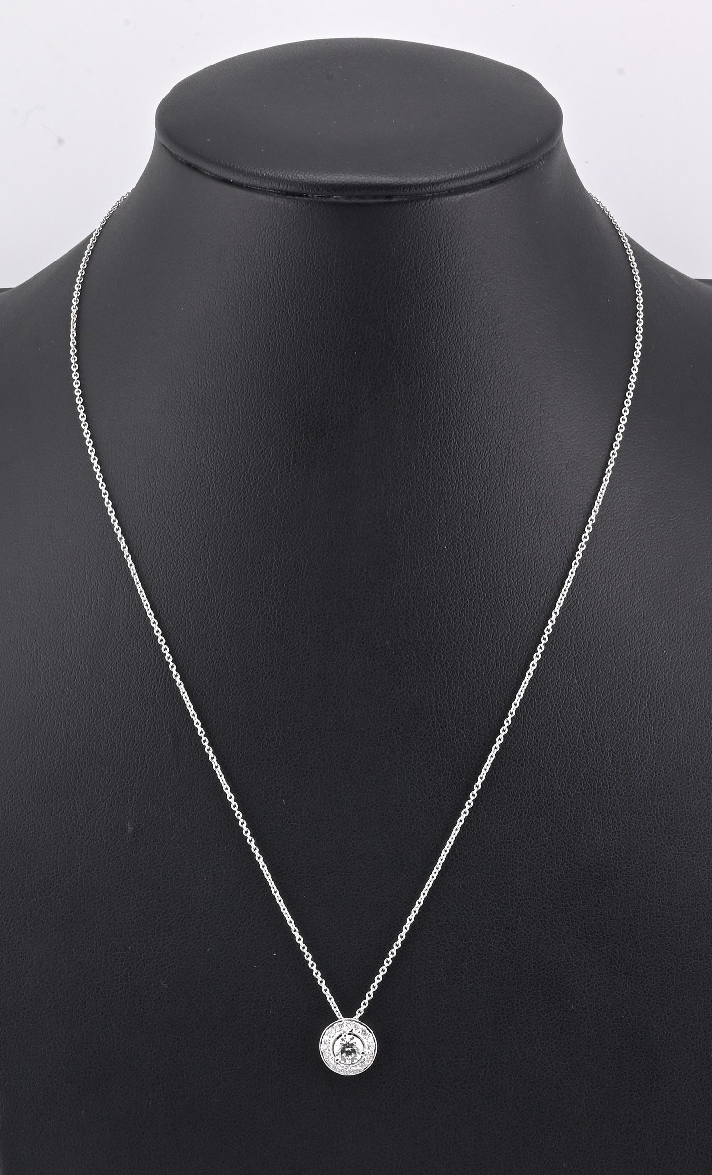 14K Gold Chain w/ 18K Diamond Halo Pendant Natural Diamond Approx 0.50 CT