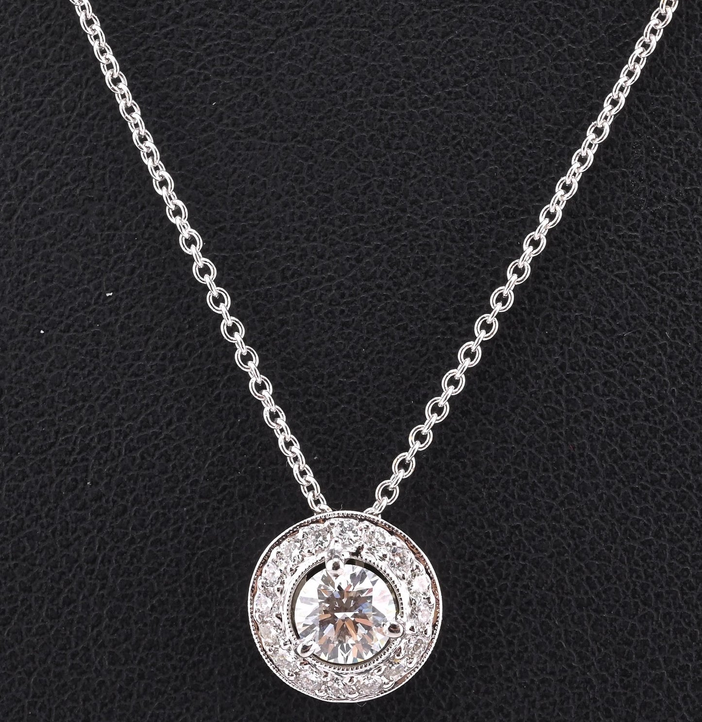 14K Gold Chain w/ 18K Diamond Halo Pendant Natural Diamond Approx 0.50 CT
