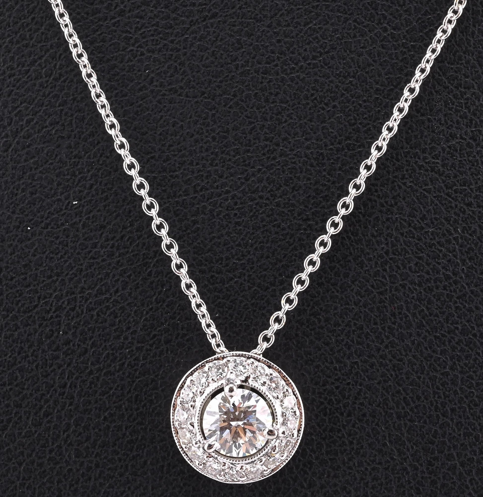 14K Gold Chain w/ 18K Diamond Halo Pendant Natural Diamond Approx 0.50 CT