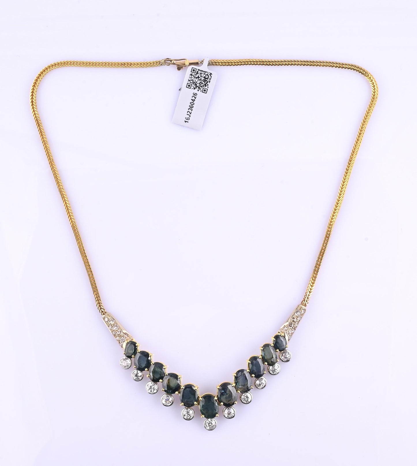 IGI Certified 14K Yellow Gold & Platinum Sapphire Diamond Necklace 19.00 CTW