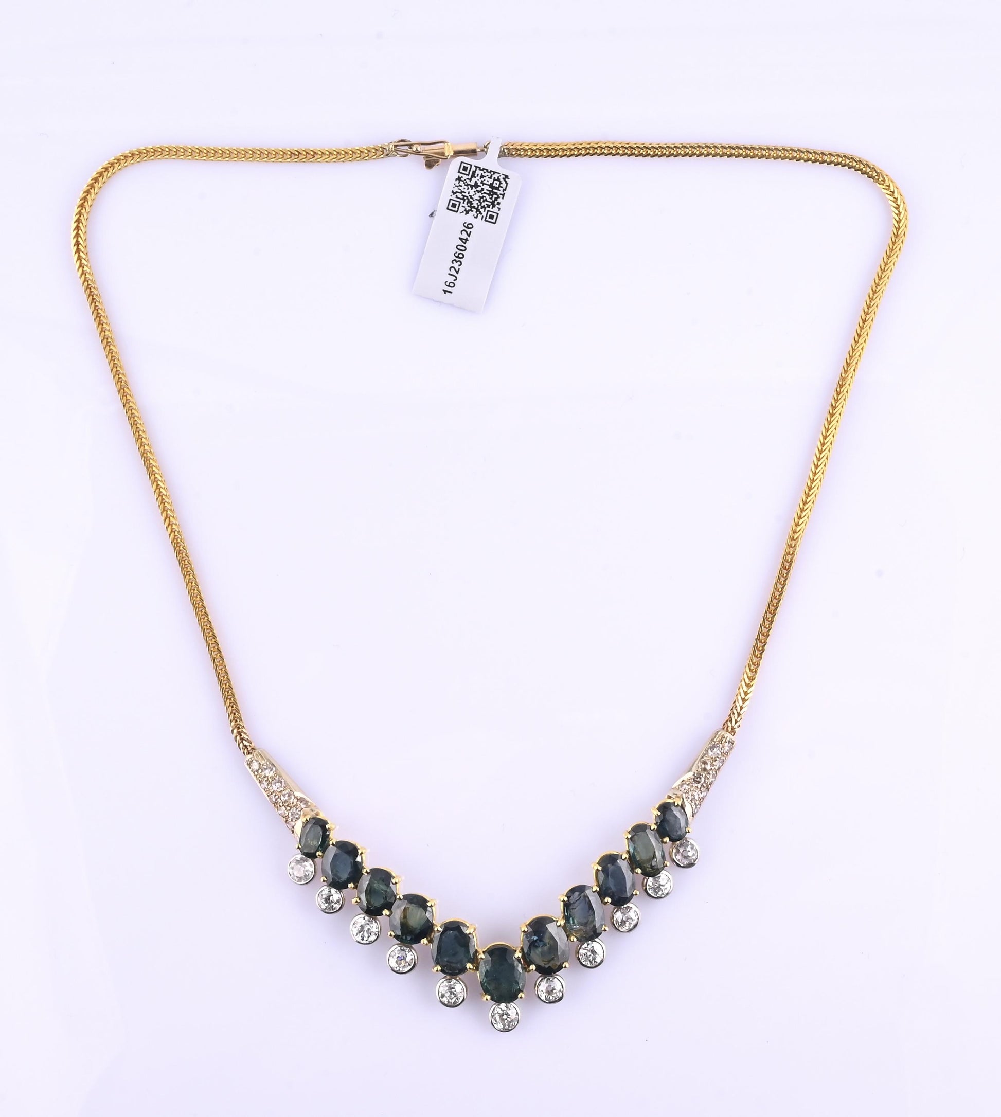 IGI Certified 14K Yellow Gold & Platinum Sapphire Diamond Necklace 19.00 CTW