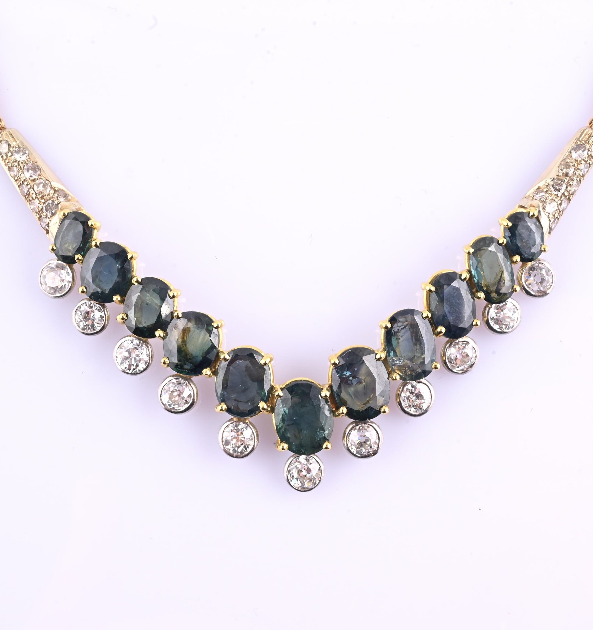 IGI Certified 14K Yellow Gold & Platinum Sapphire Diamond Necklace 19.00 CTW