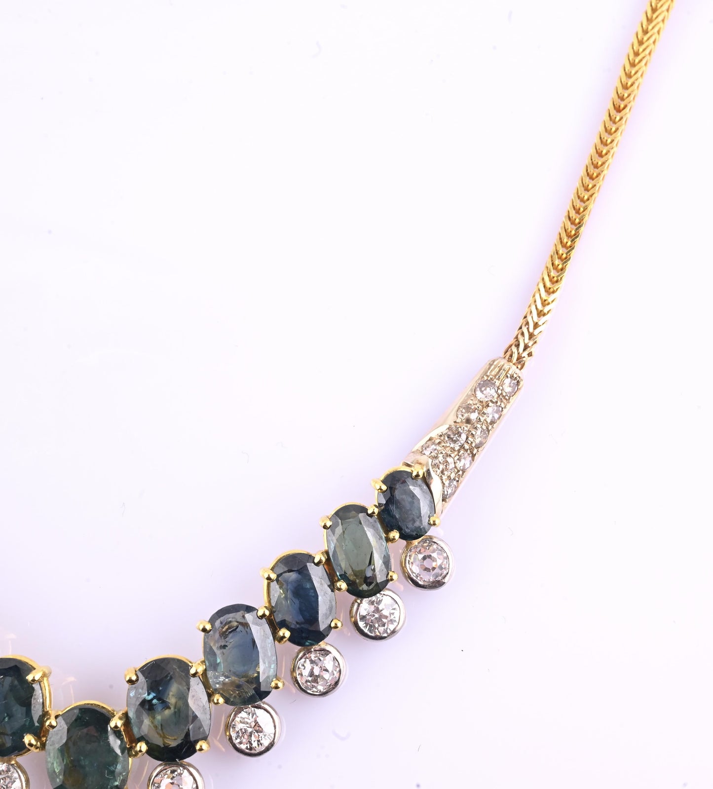 IGI Certified 14K Yellow Gold & Platinum Sapphire Diamond Necklace 19.00 CTW