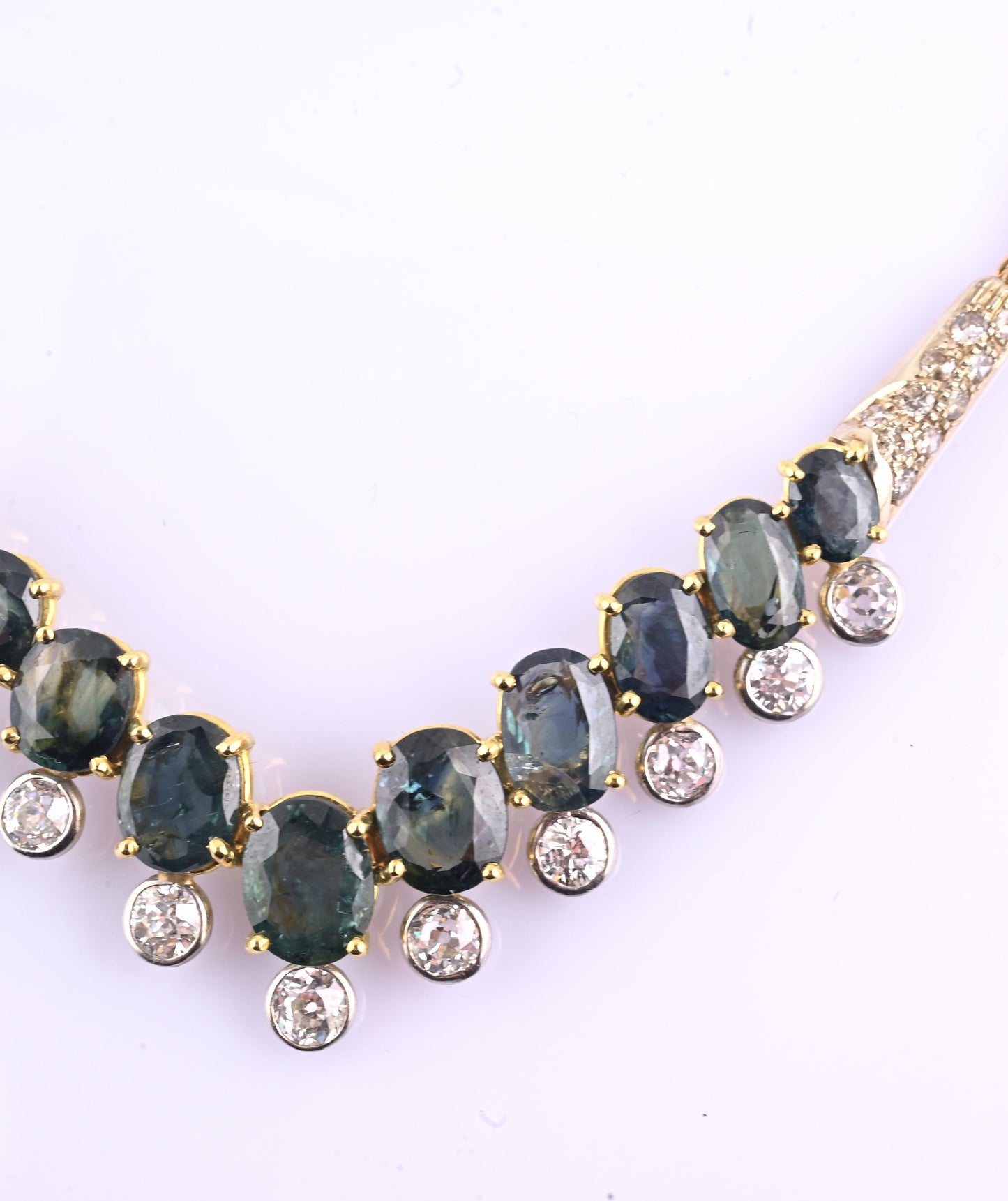 IGI Certified 14K Yellow Gold & Platinum Sapphire Diamond Necklace 19.00 CTW