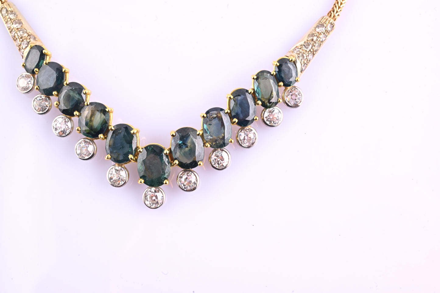 IGI Certified 14K Yellow Gold & Platinum Sapphire Diamond Necklace 19.00 CTW