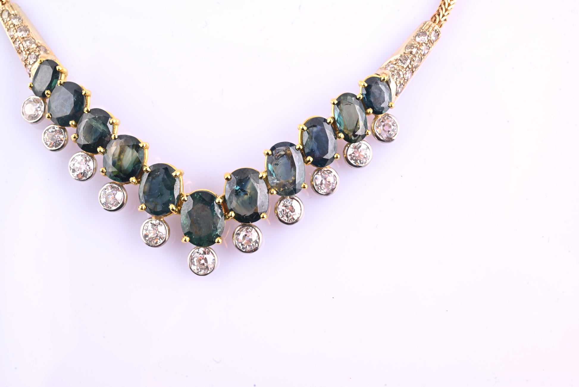 IGI Certified 14K Yellow Gold & Platinum Sapphire Diamond Necklace 19.00 CTW