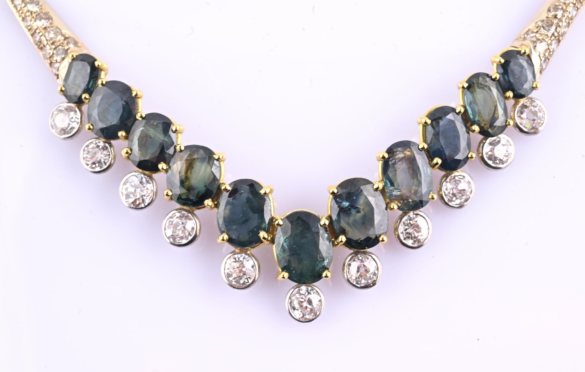 IGI Certified 14K Yellow Gold & Platinum Sapphire Diamond Necklace 19.00 CTW