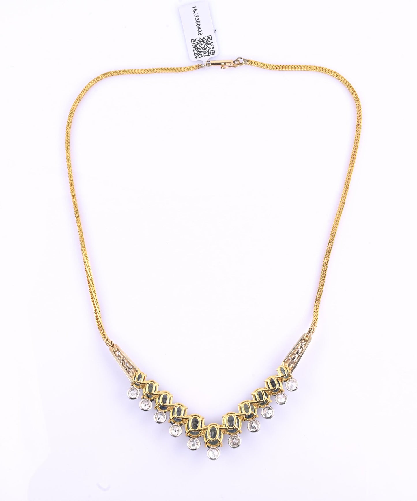 IGI Certified 14K Yellow Gold & Platinum Sapphire Diamond Necklace 19.00 CTW