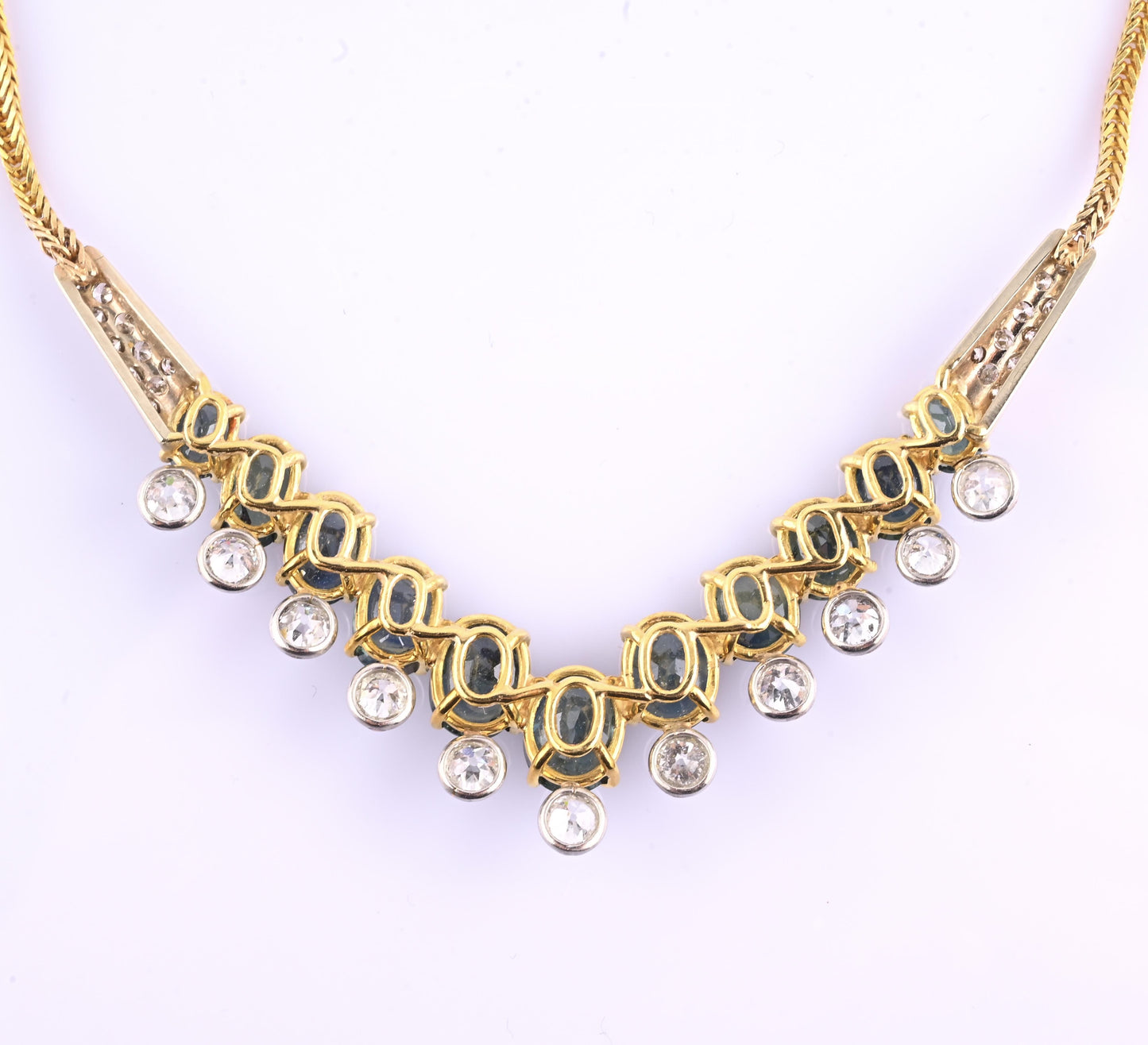 IGI Certified 14K Yellow Gold & Platinum Sapphire Diamond Necklace 19.00 CTW