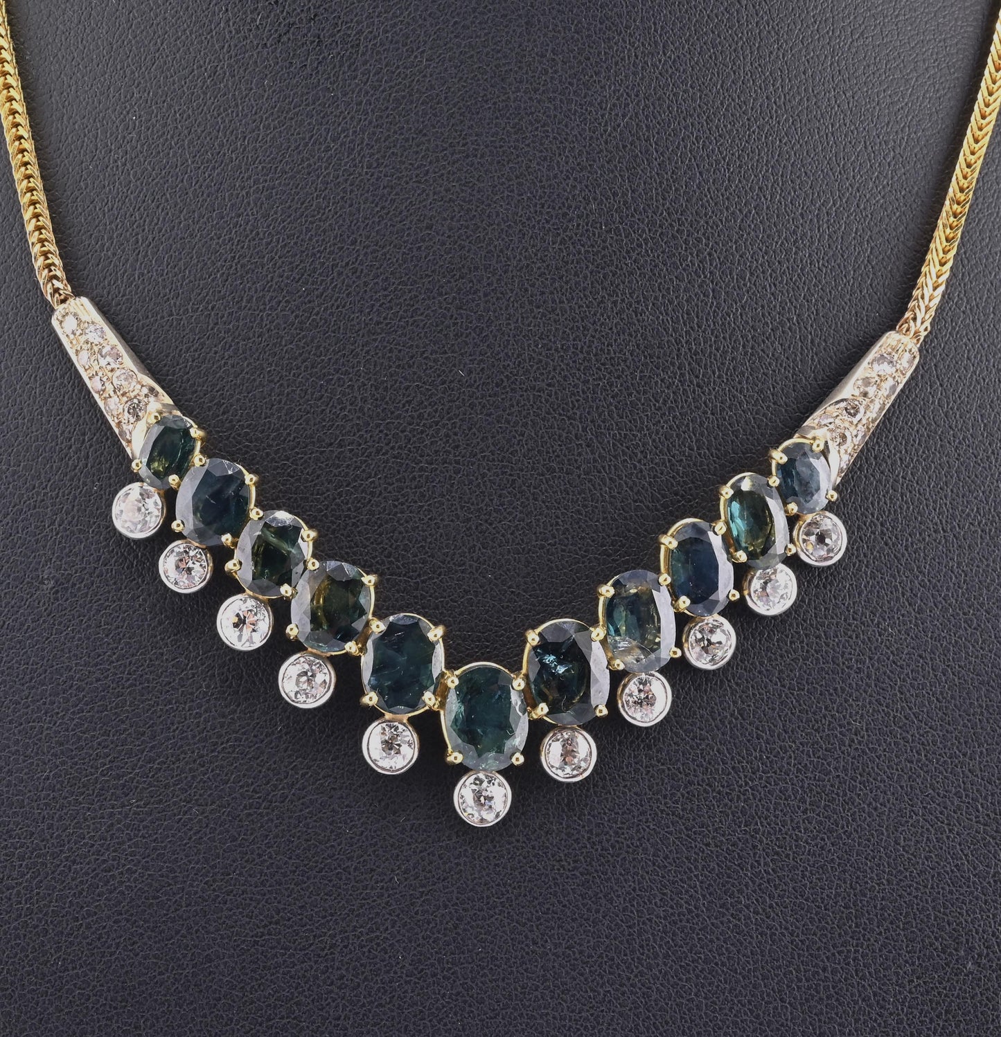 IGI Certified 14K Yellow Gold & Platinum Sapphire Diamond Necklace 19.00 CTW