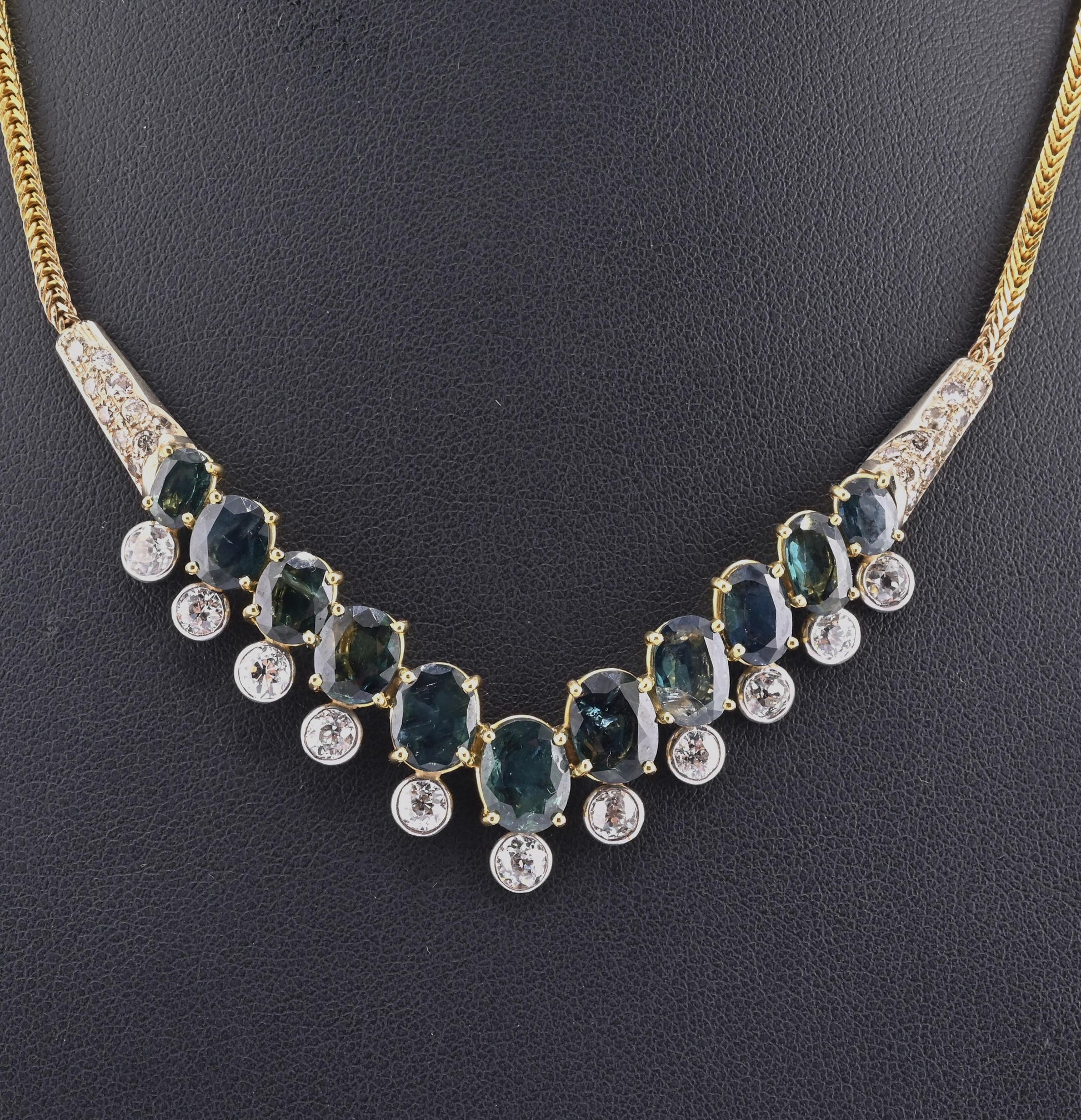 IGI Certified 14K Yellow Gold & Platinum Sapphire Diamond Necklace 19.00 CTW