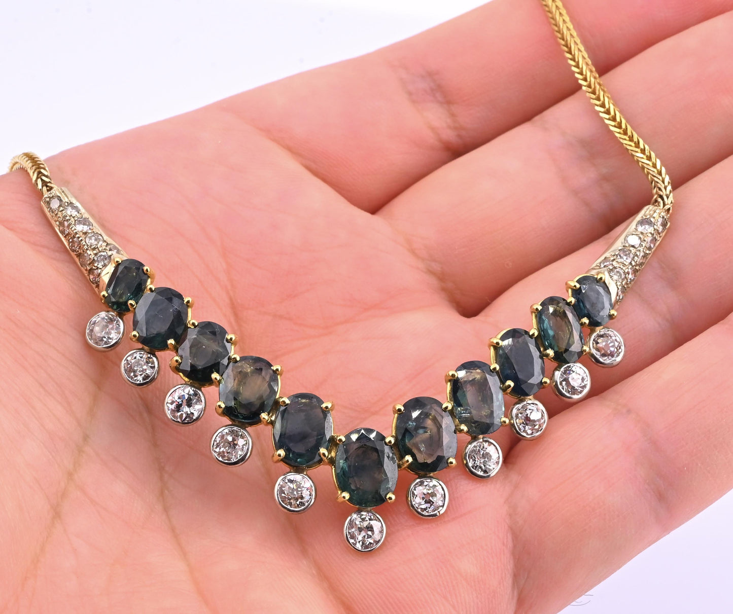 IGI Certified 14K Yellow Gold & Platinum Sapphire Diamond Necklace 19.00 CTW