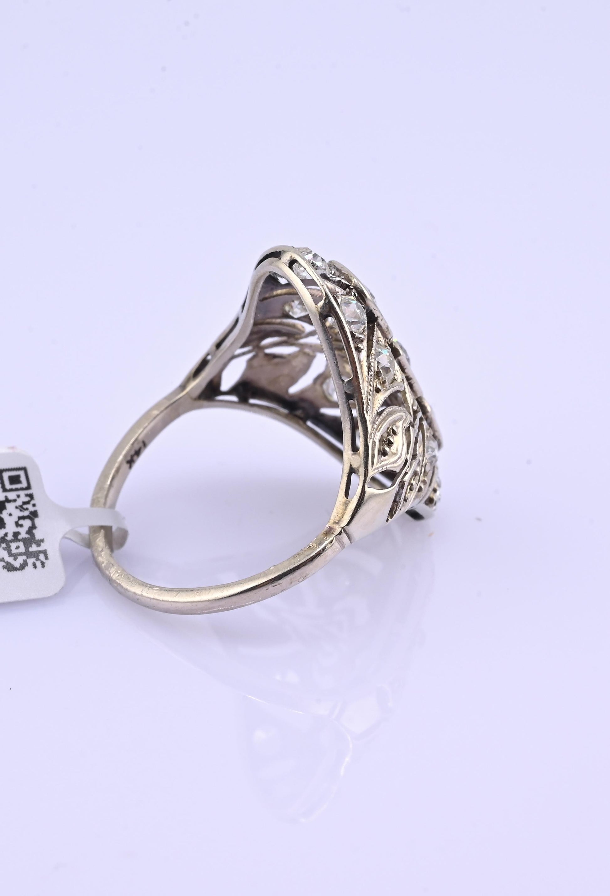 IGI Certified Art Deco 14K White Gold Old Euro & Swiss Cut Diamond Ring 1.05 Ct