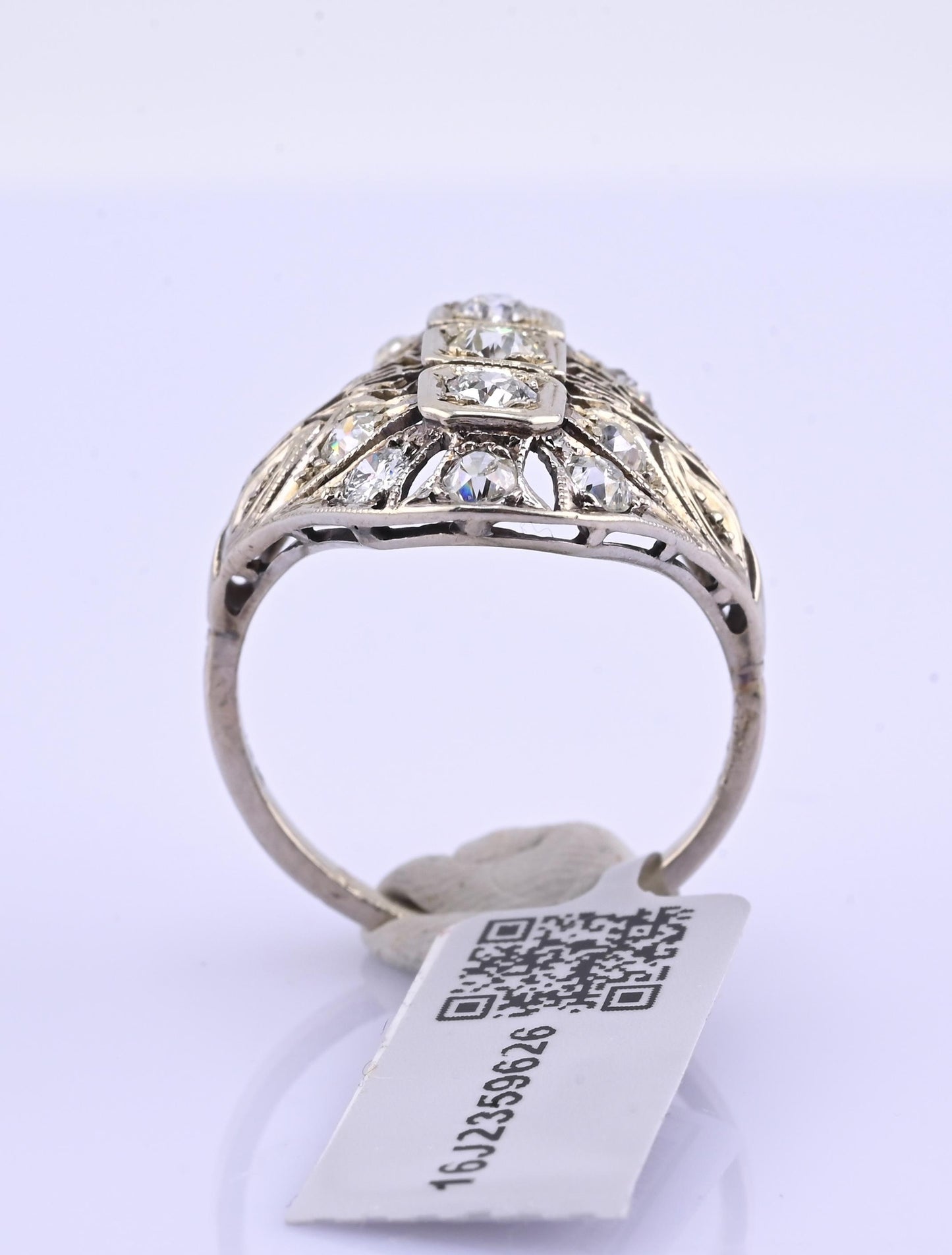 IGI Certified Art Deco 14K White Gold Old Euro & Swiss Cut Diamond Ring 1.05 Ct