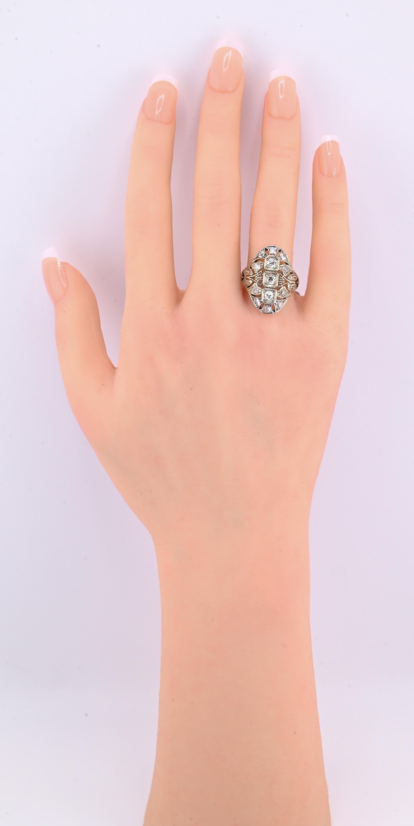 IGI Certified Art Deco 14K White Gold Old Euro & Swiss Cut Diamond Ring 1.05 Ct