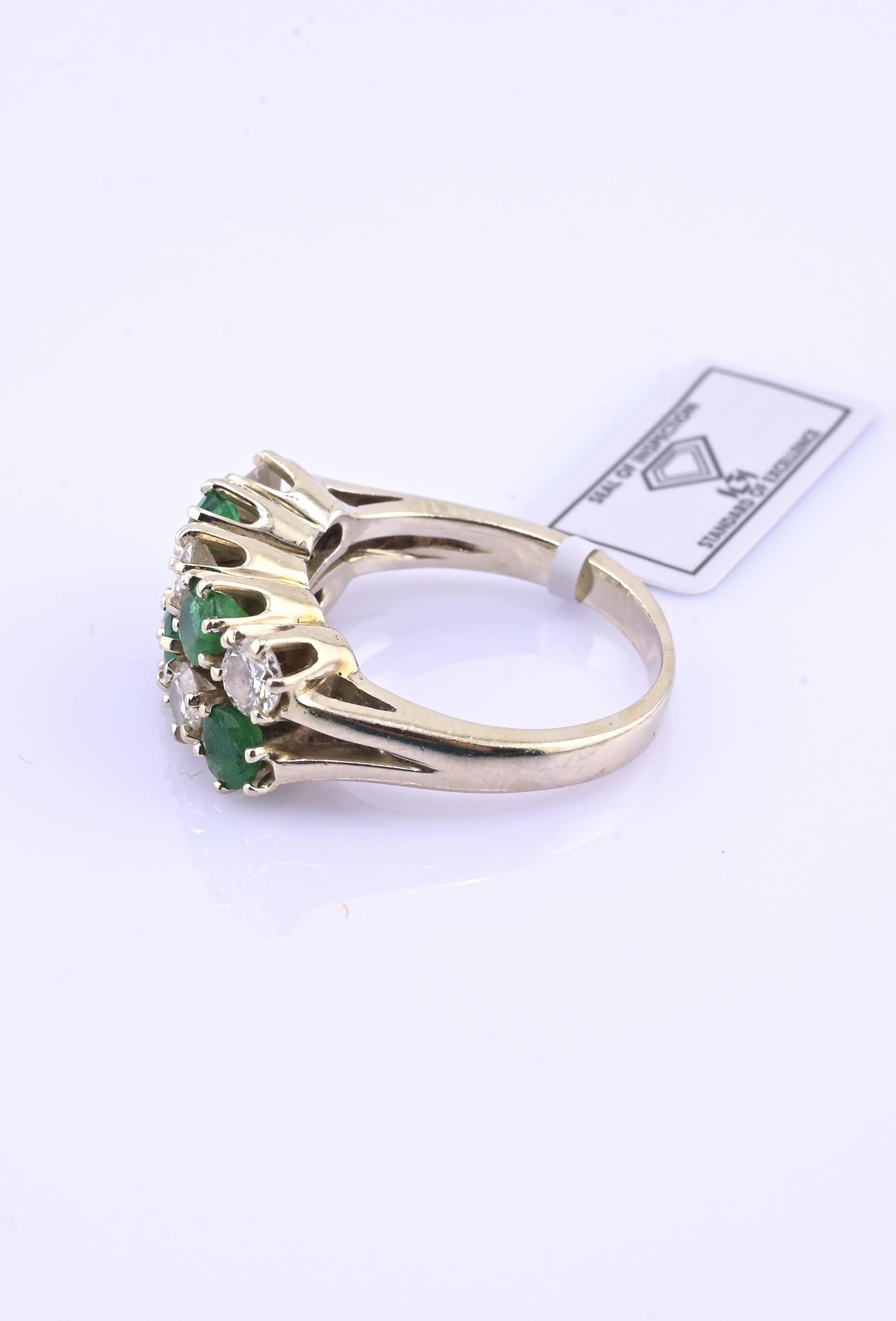 IGI Certified 14K White Gold Emerald & Diamond Ring 2.00 CTW Size 6.75