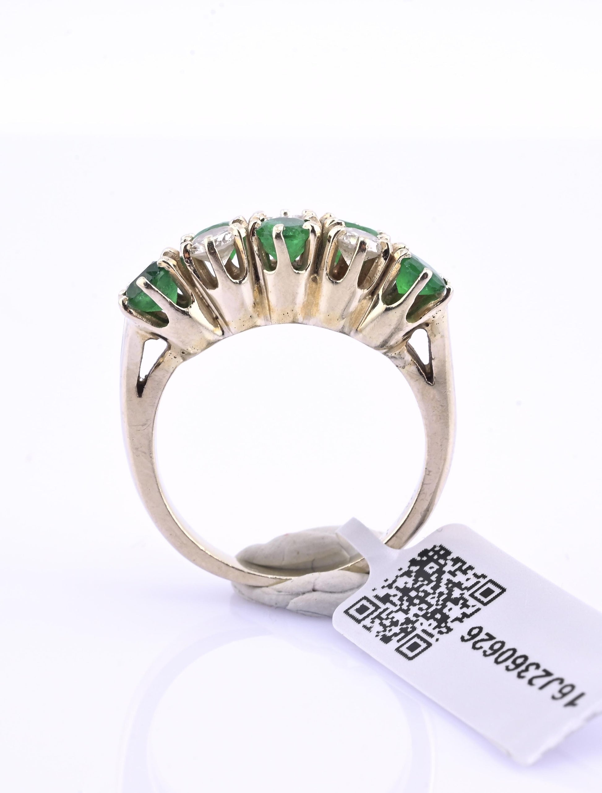 IGI Certified 14K White Gold Emerald & Diamond Ring 2.00 CTW Size 6.75
