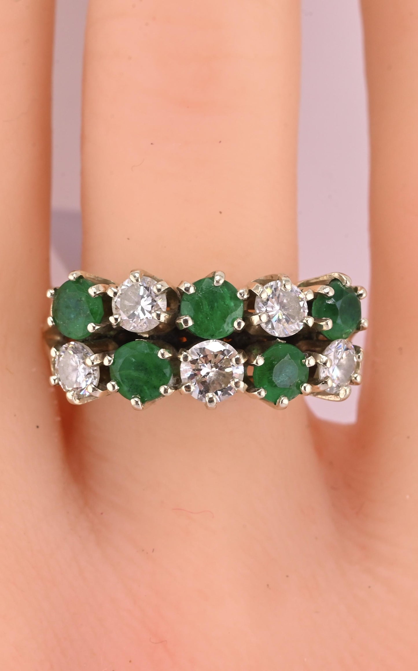 IGI Certified 14K White Gold Emerald & Diamond Ring 2.00 CTW Size 6.75