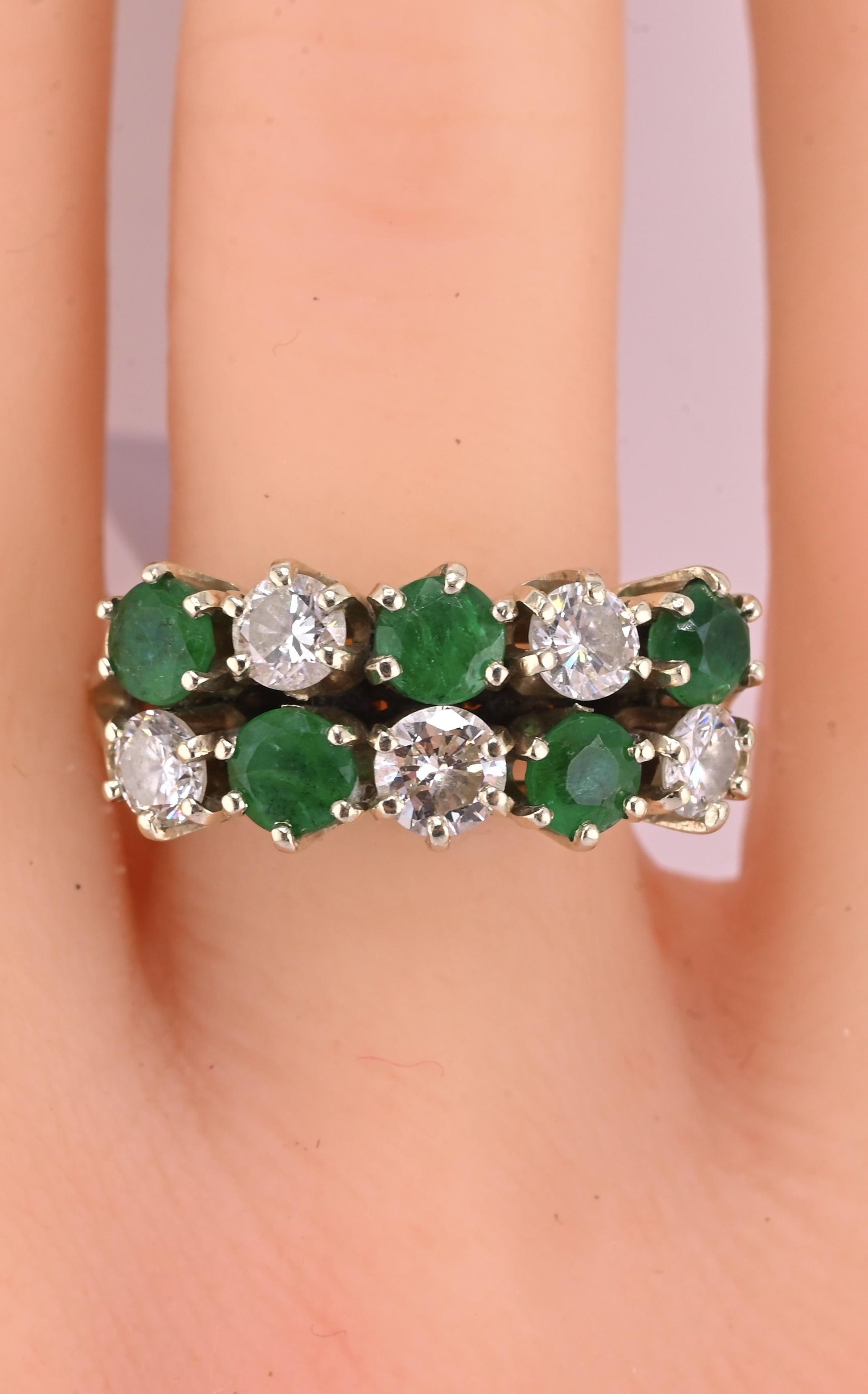 IGI Certified 14K White Gold Emerald & Diamond Ring 2.00 CTW Size 6.75