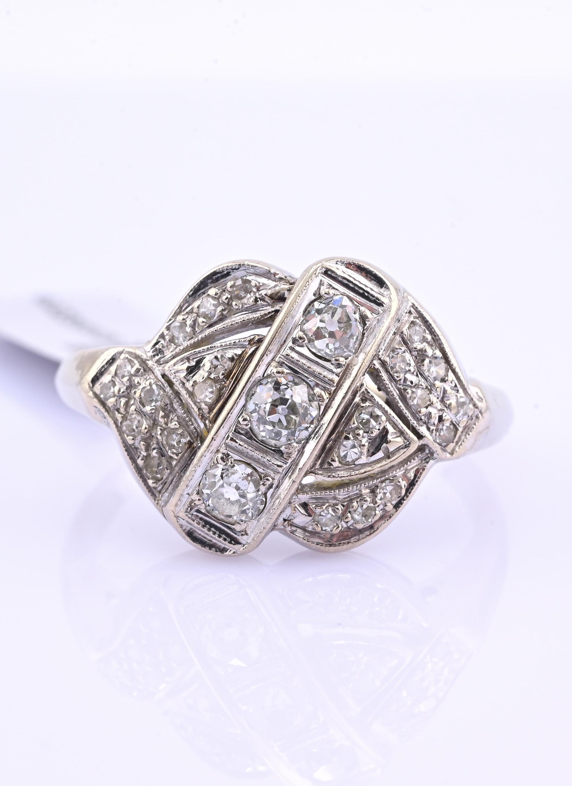 IGI Certified Art Deco 14K White Gold Old European Diamond Ring 0.55 CTW