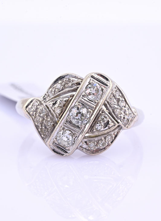 IGI Certified Art Deco 14K White Gold Old European Diamond Ring 0.55 CTW