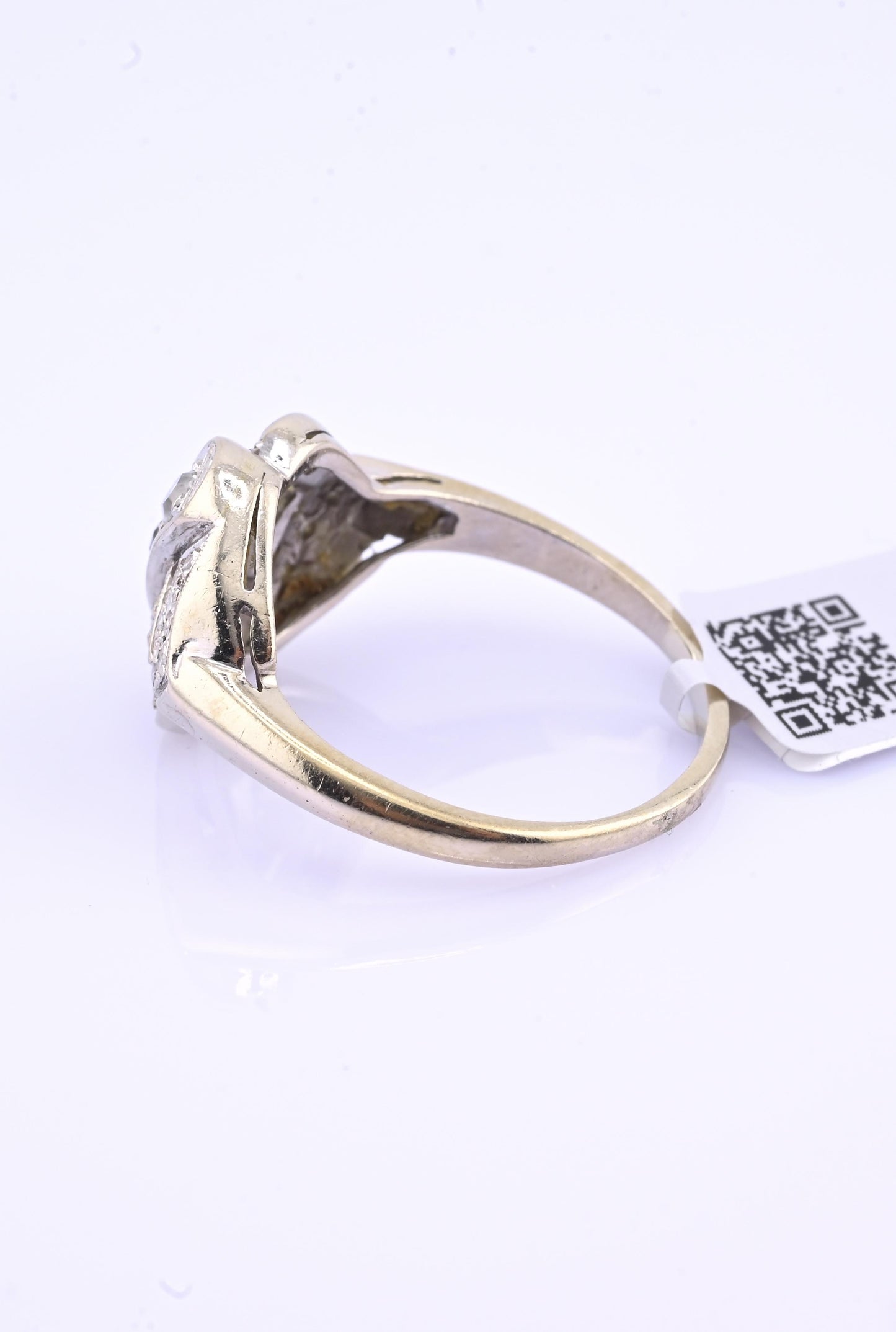 IGI Certified Art Deco 14K White Gold Old European Diamond Ring 0.55 CTW