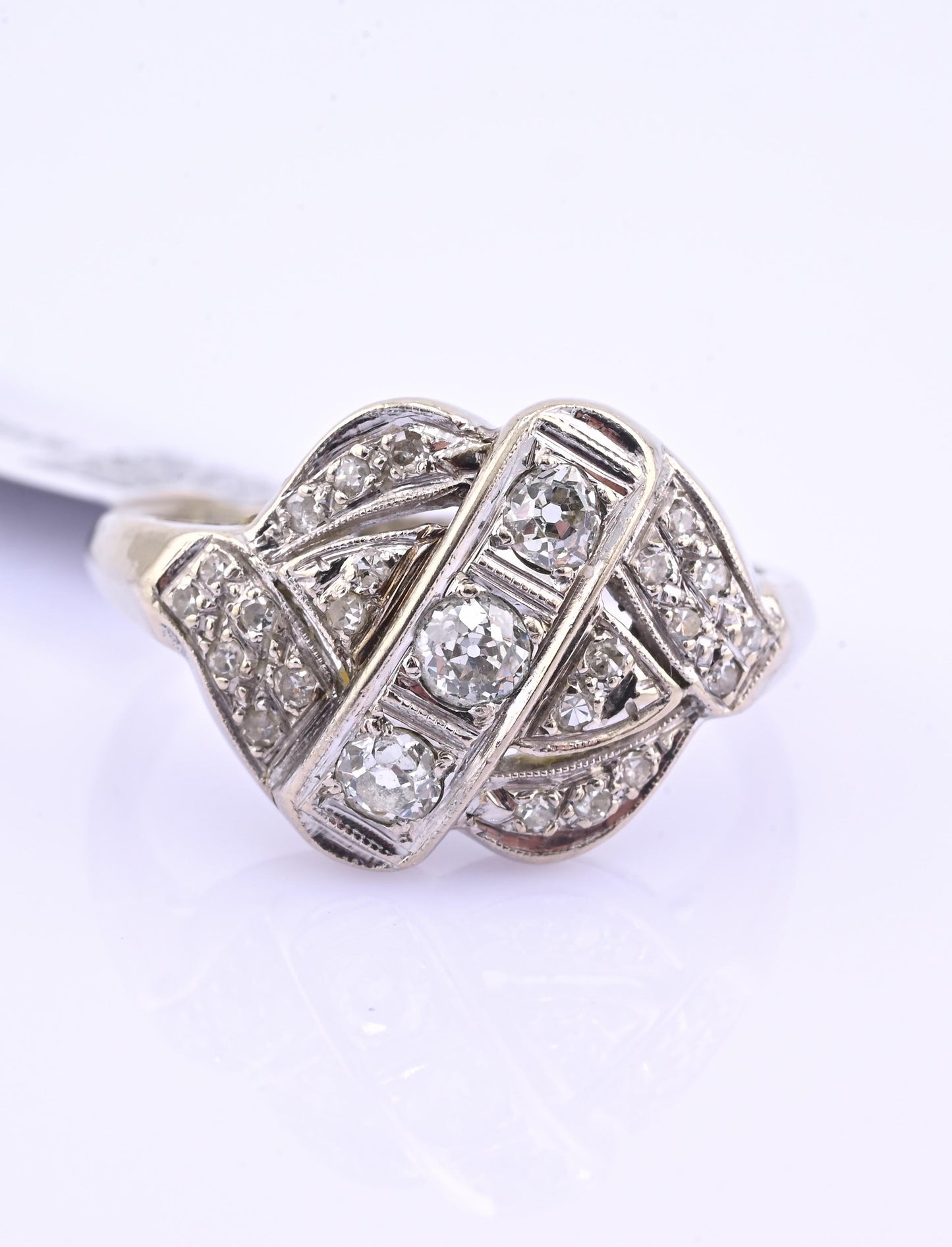 IGI Certified Art Deco 14K White Gold Old European Diamond Ring 0.55 CTW